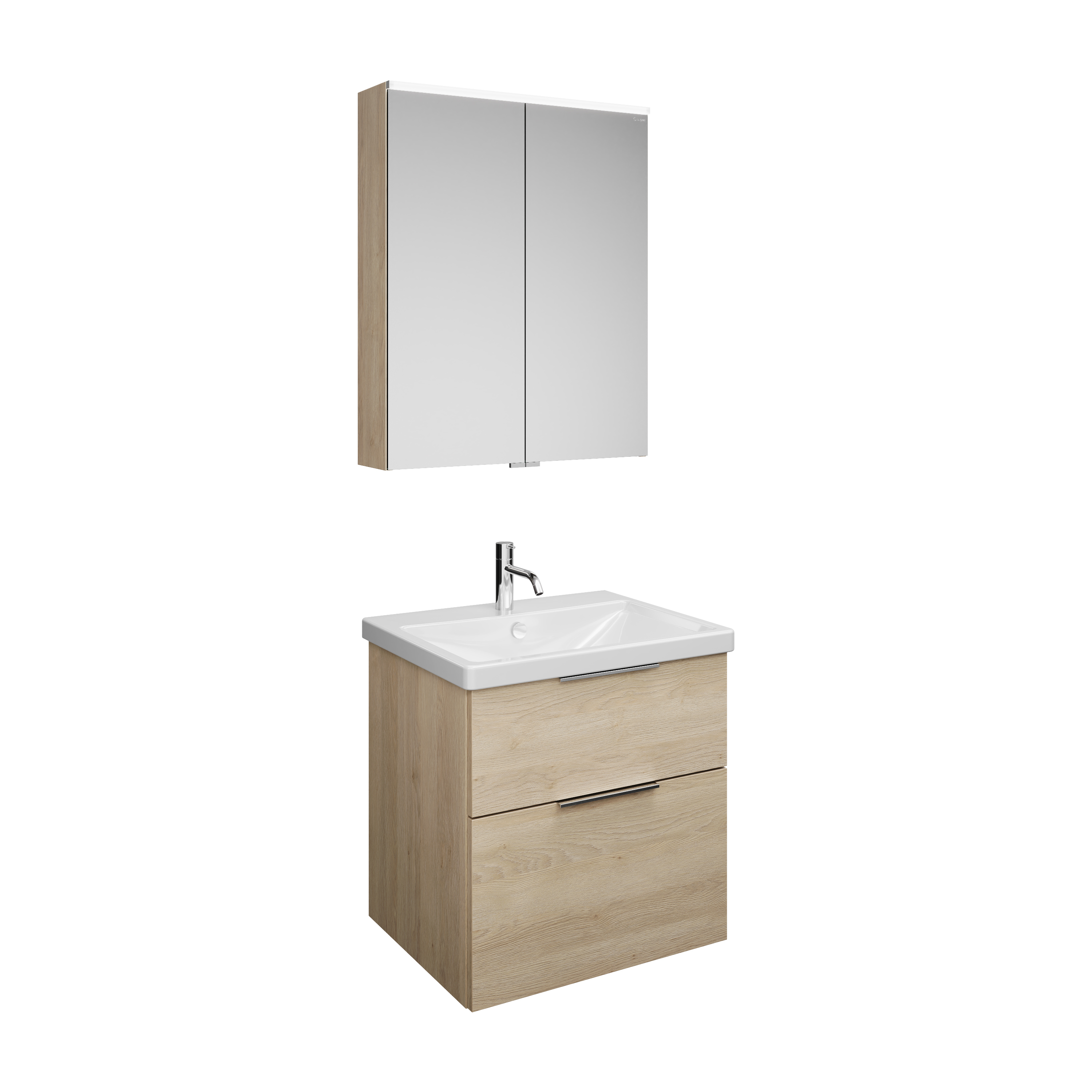 Burgbad Eqio Set, bestehend aus Spiegelschrank, Keramik-Waschtisch und Waschtischunterschrank, Breite 650mm, SFAN065F3180C0001G0146