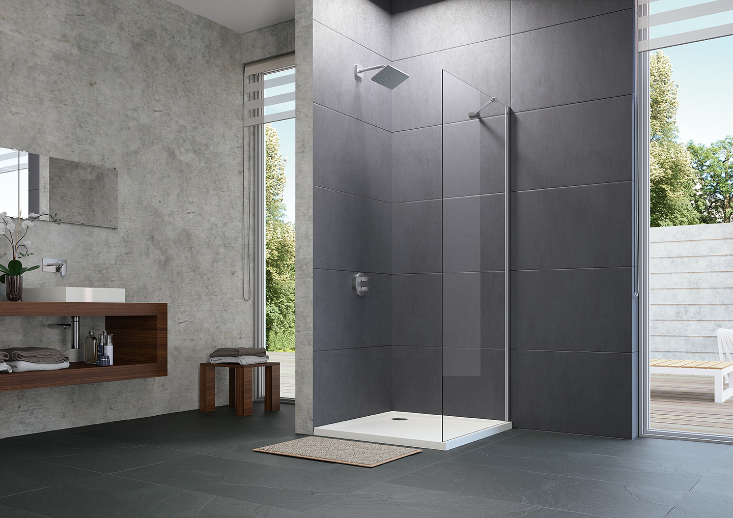 HÜPPE Design pure Seitenwand für Schwingtür, Maßanfertigung, auf Badewanne, Stabilisationbügel, Breite 200-1200mm, Höhe 500-2000mm, 8P1081182322