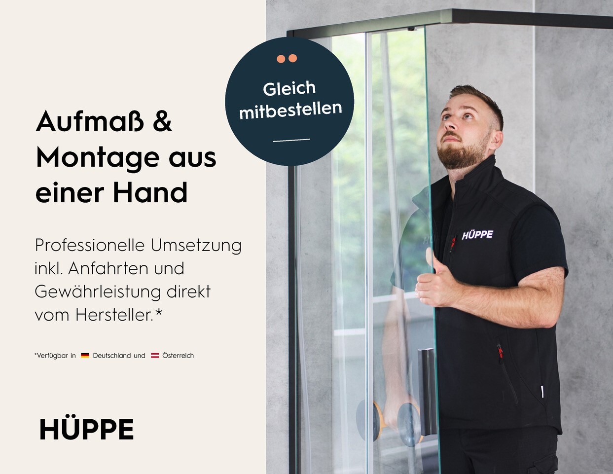 HÜPPE Design pure Seitenwand für Schwingtür, Maßanfertigung, auf Badewanne, Stabilisationbügel, Breite 200-1200mm, Höhe 500-2000mm, 8P1081182373