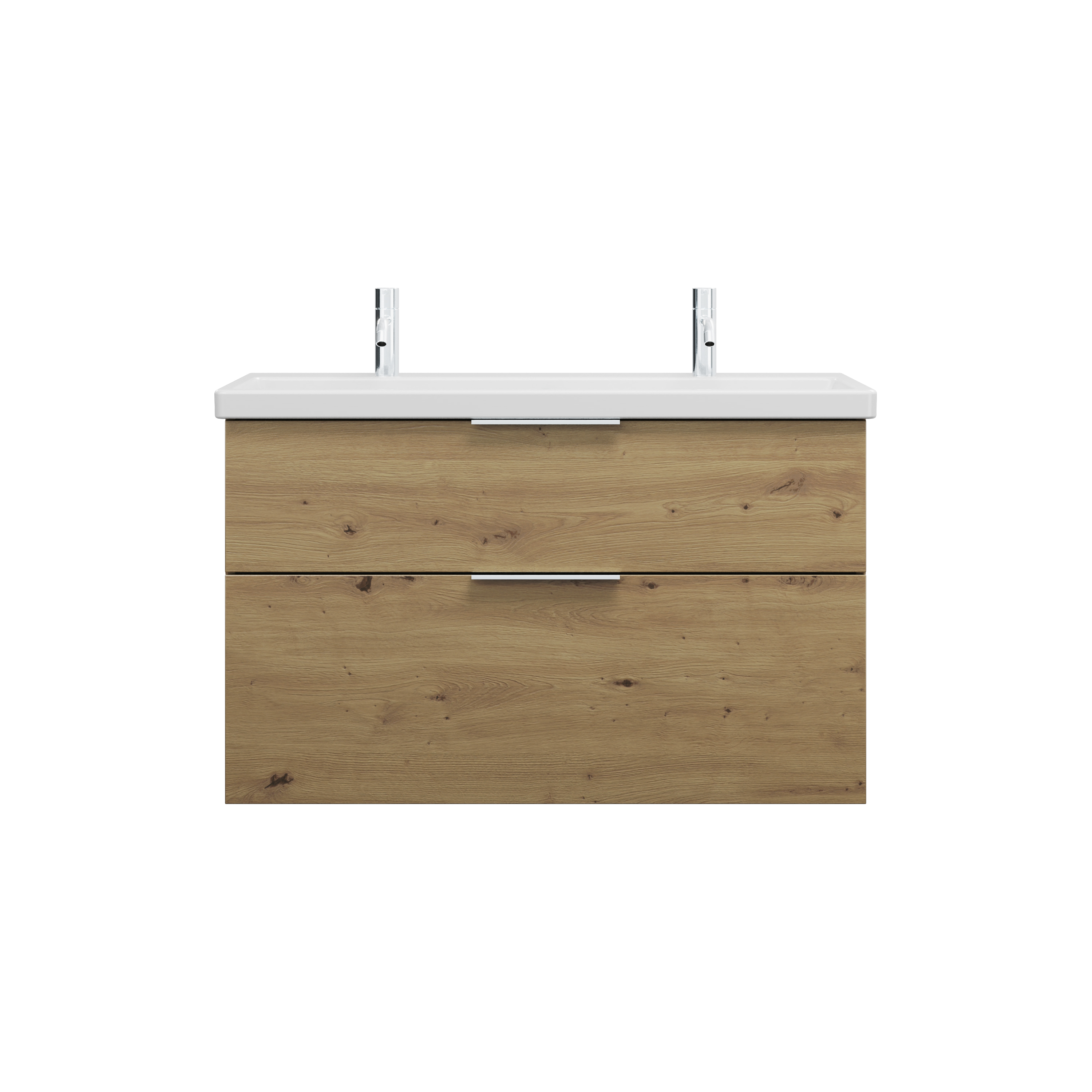 Burgbad Eqio Keramik-Waschtisch mit 2 Armaturbohrungen, inklusive Waschtischunterschrank, Breite 1030mm, SEYR103F5662C0001G0146