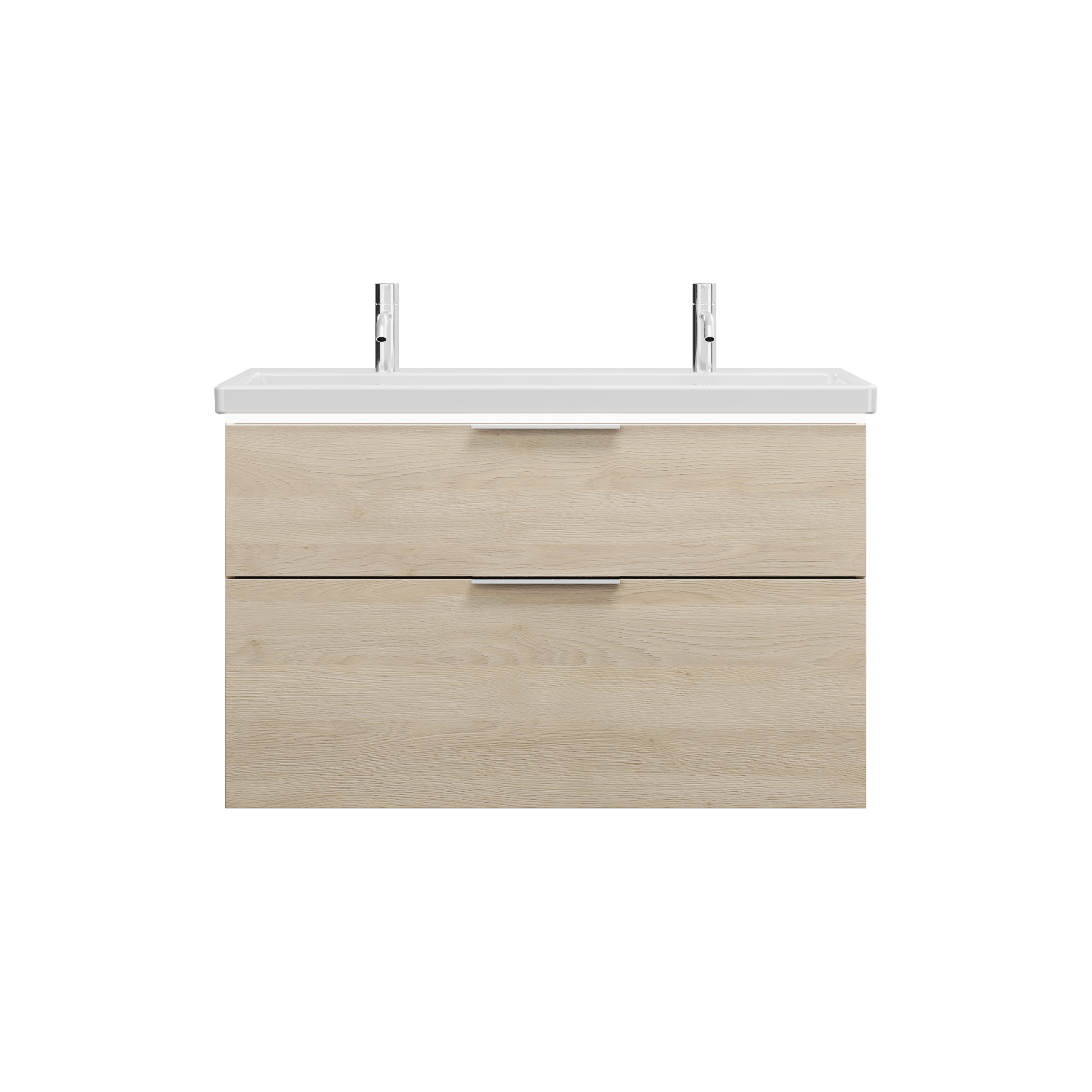 Burgbad Eqio Keramik-Waschtisch mit 2 Armaturbohrungen, inklusive Waschtischunterschrank mit LED-Beleuchtung, Breite 1030mm, SEZB103F3180C0001G0146