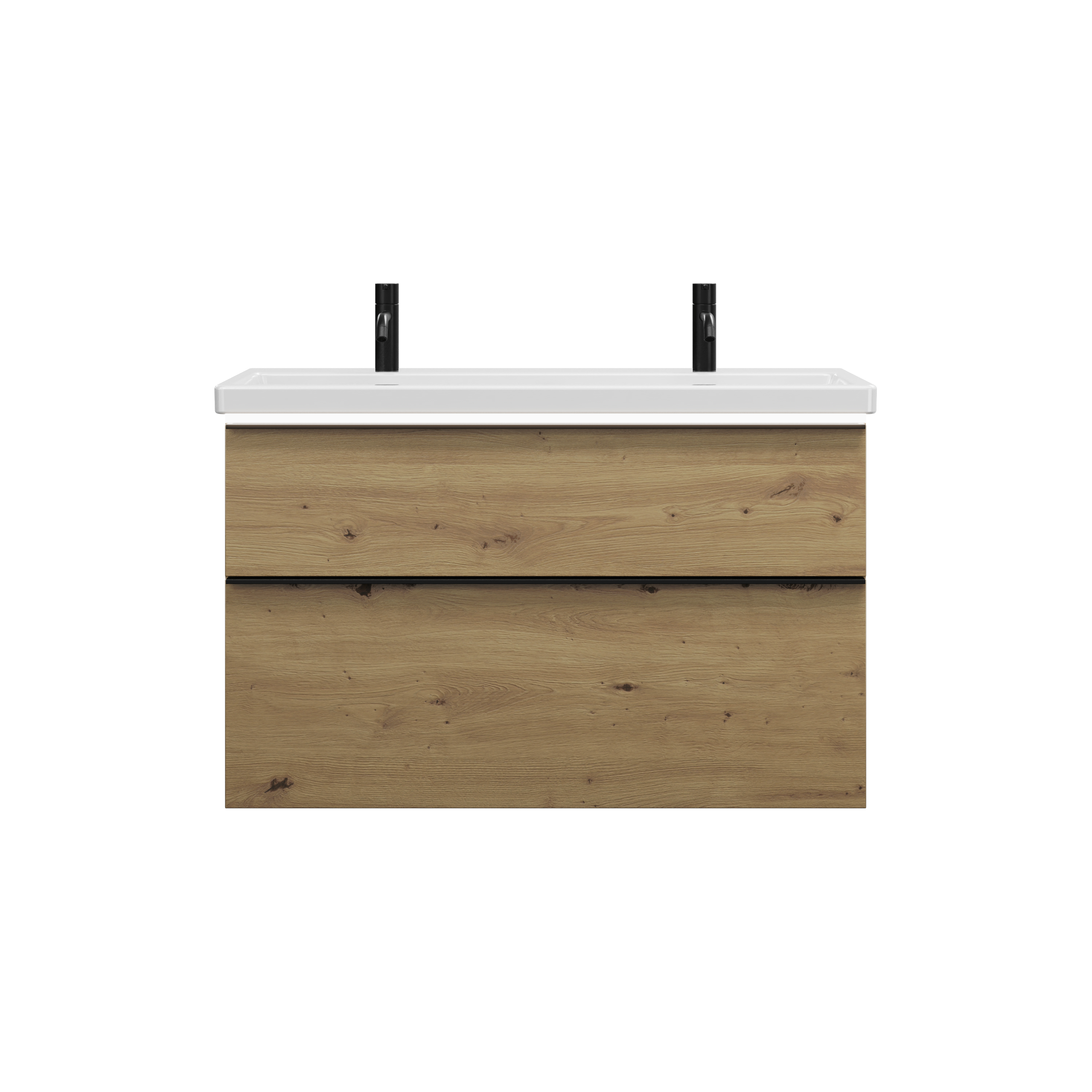 Burgbad Eqio Keramik-Waschtisch mit 2 Armaturbohrungen, inklusive Waschtischunterschrank mit LED-Beleuchtung, Breite 1030mm, SEZB103F5662C0001G0252