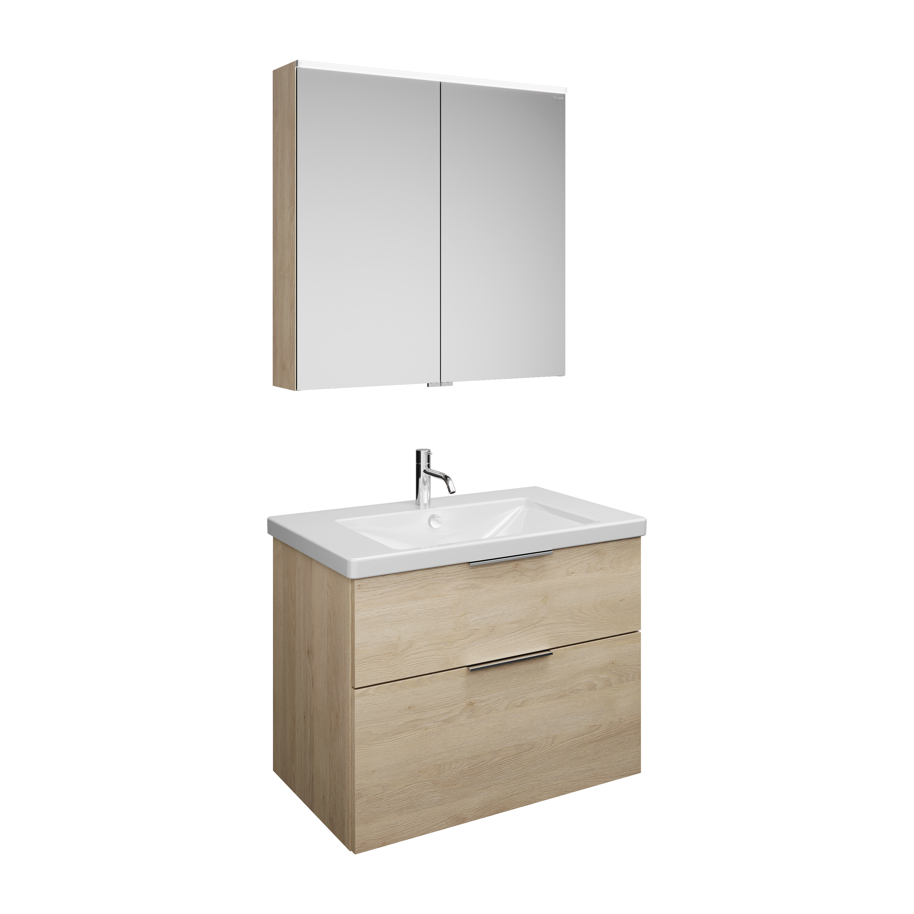 Burgbad Eqio Set, bestehend aus Spiegelschrank, Keramik-Waschtisch und Waschtischunterschrank, Breite 830mm, SFAN083F3180C0001G0146