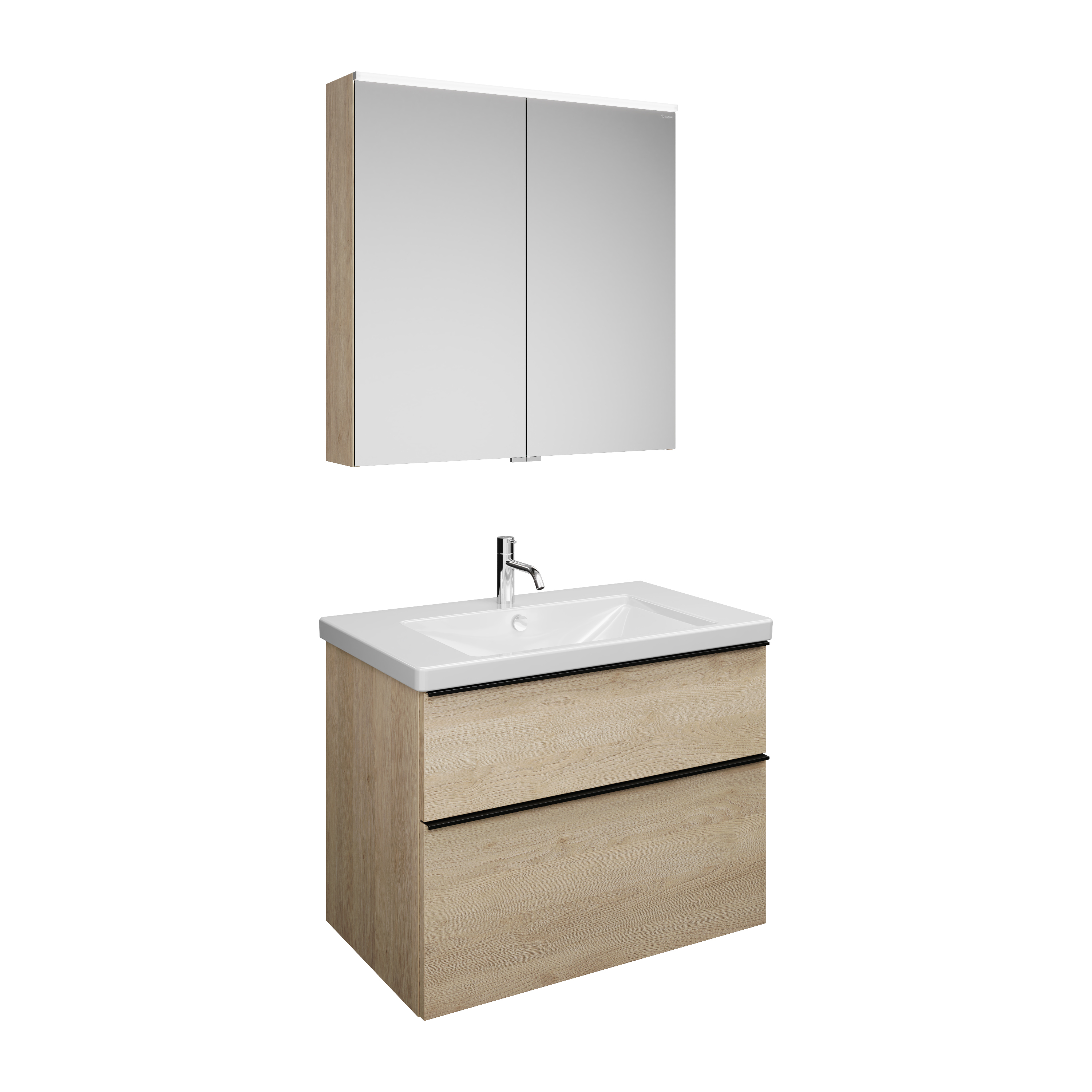 Burgbad Eqio Set, bestehend aus Spiegelschrank, Keramik-Waschtisch und Waschtischunterschrank, Breite 830mm, SFAN083F3180C0001G0252