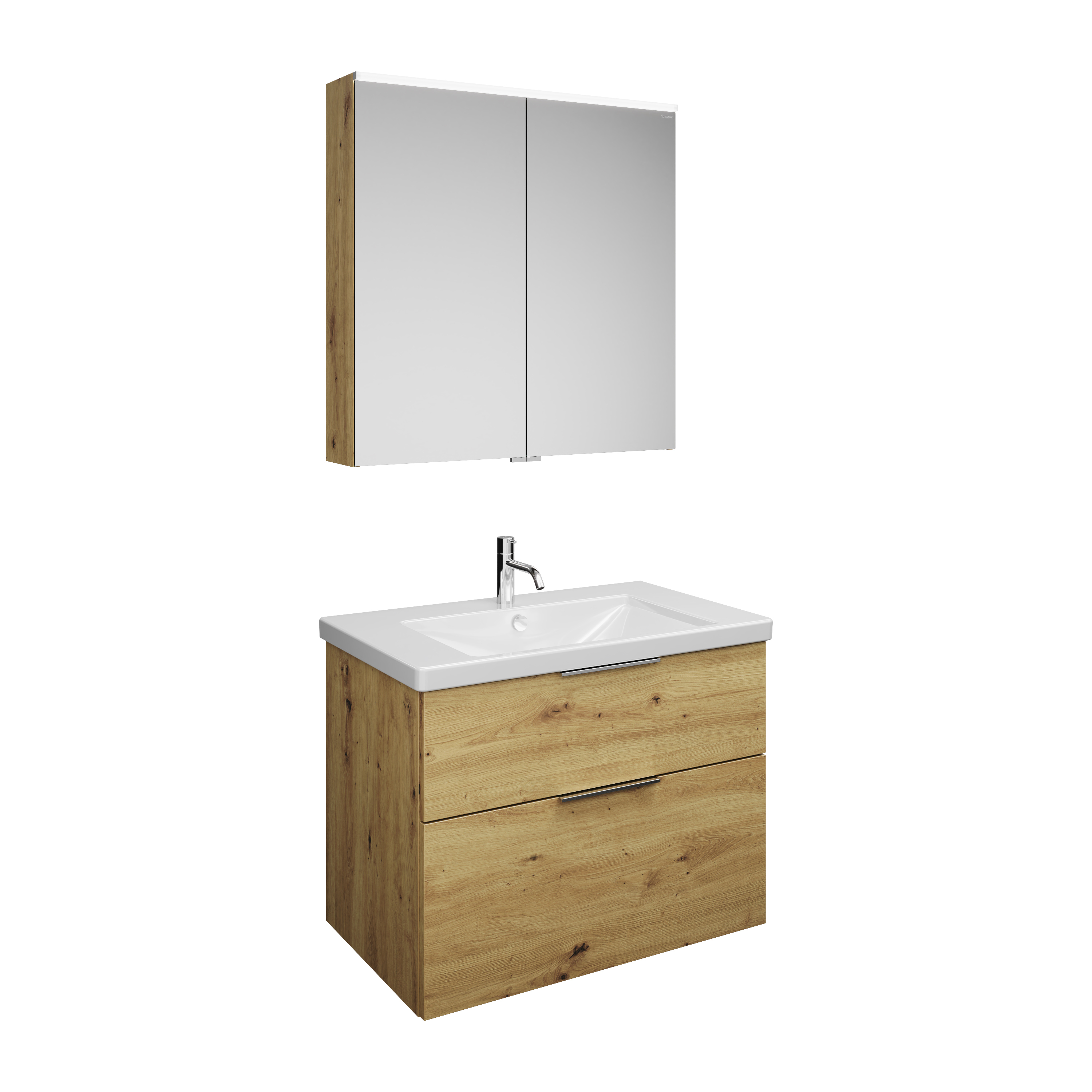 Burgbad Eqio Set, bestehend aus Spiegelschrank, Keramik-Waschtisch und Waschtischunterschrank, Breite 830mm, SFAN083F5662C0001G0146