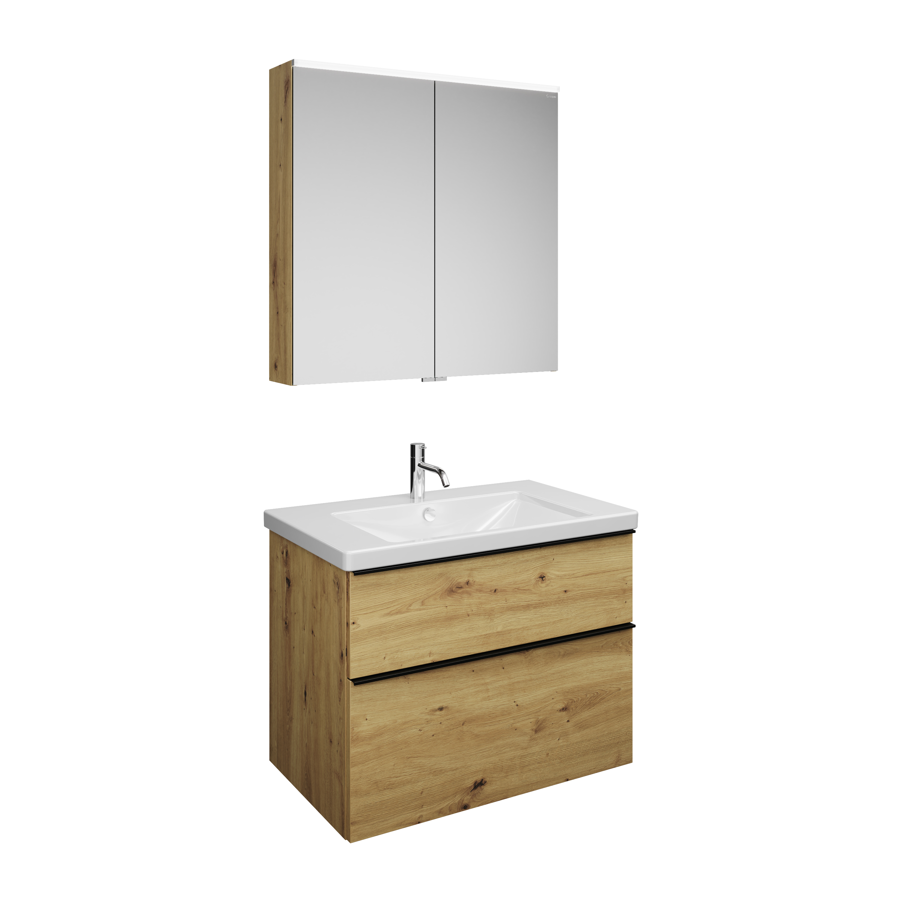 Burgbad Eqio Set, bestehend aus Spiegelschrank, Keramik-Waschtisch und Waschtischunterschrank, Breite 830mm, SFAN083F5662C0001G0252