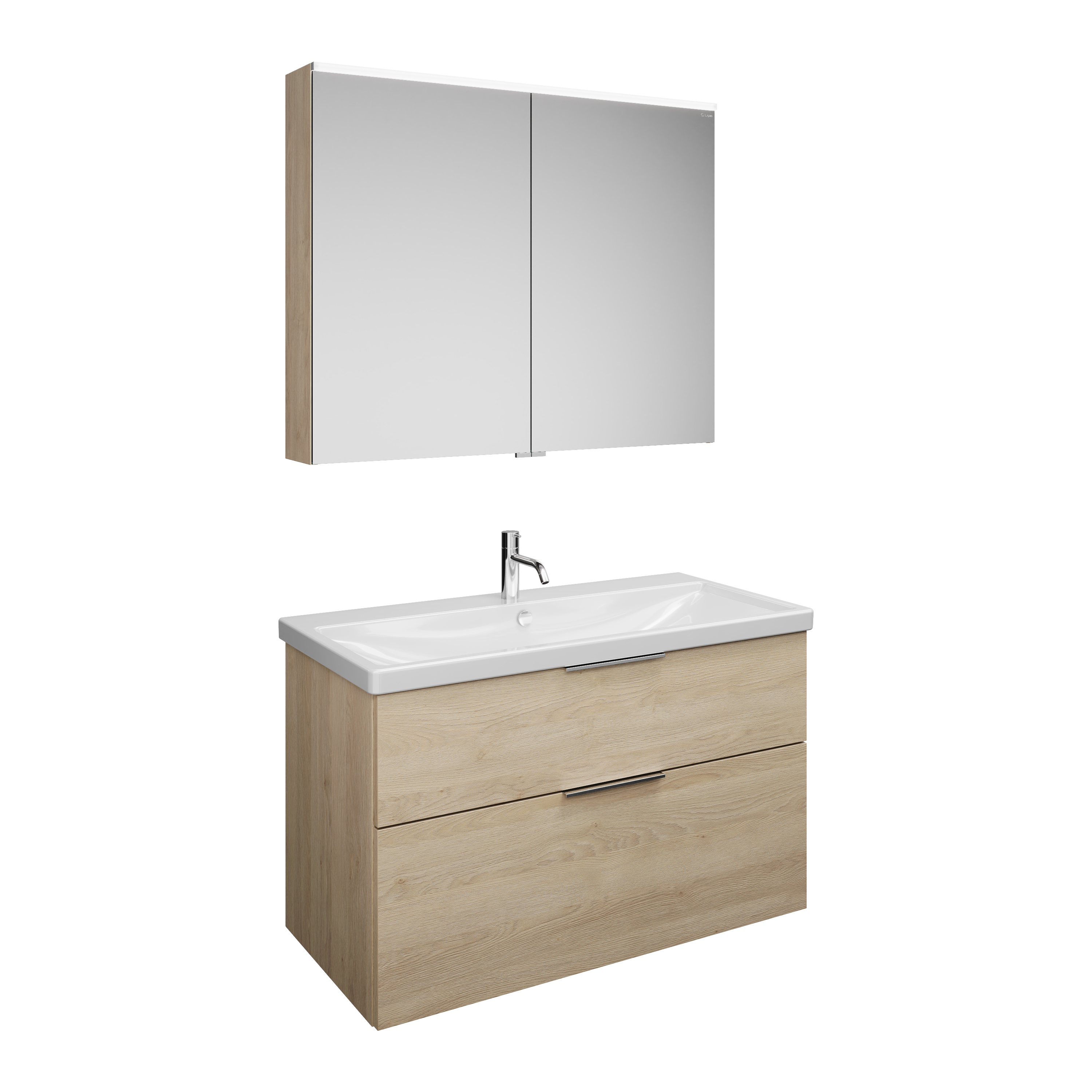 Burgbad Eqio Set, bestehend aus Spiegelschrank, Keramik-Waschtisch und Waschtischunterschrank, Breite 1030mm, SFAN103F3180C0001G0146