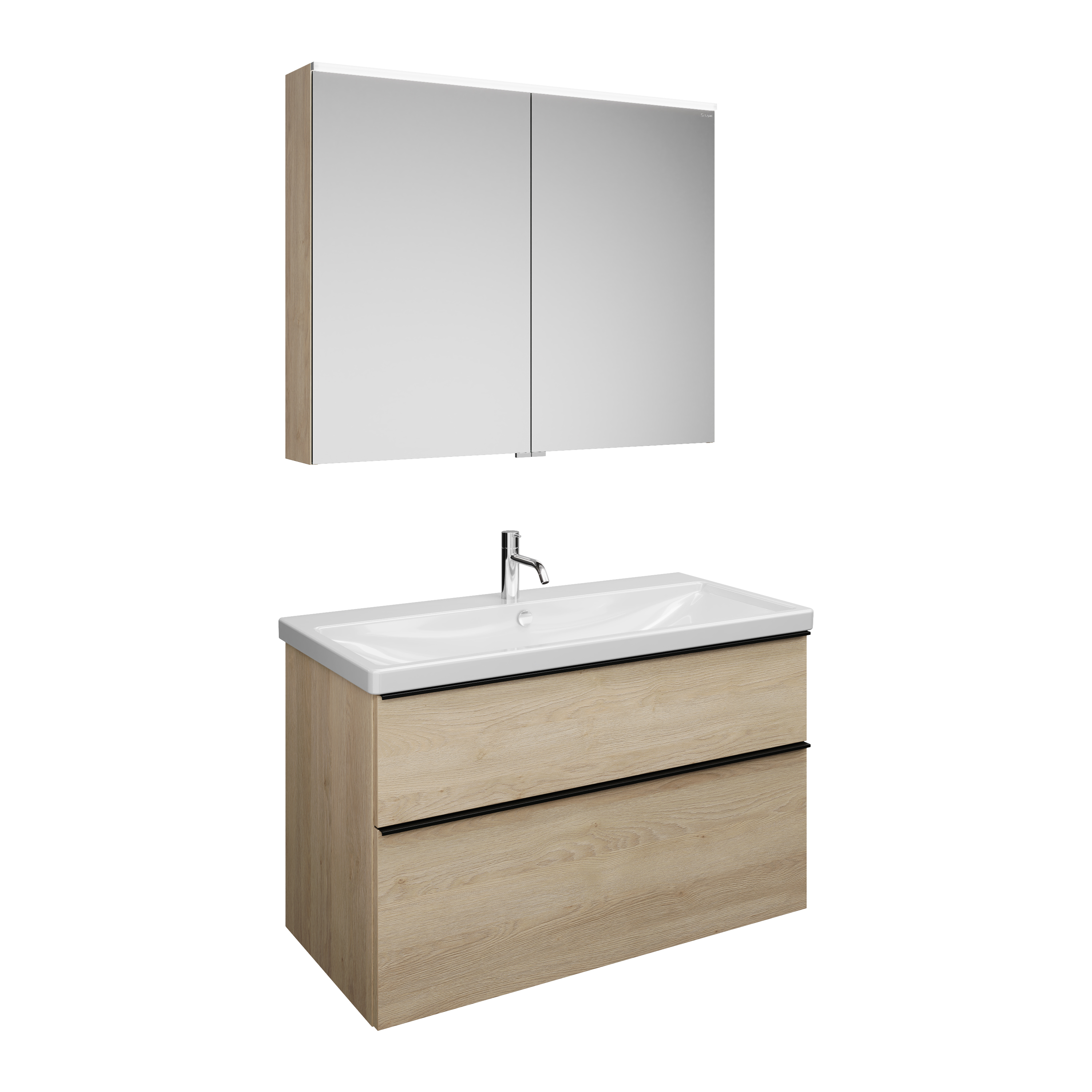 Burgbad Eqio Set, bestehend aus Spiegelschrank, Keramik-Waschtisch und Waschtischunterschrank, Breite 1030mm, SFAN103F3180C0001G0252