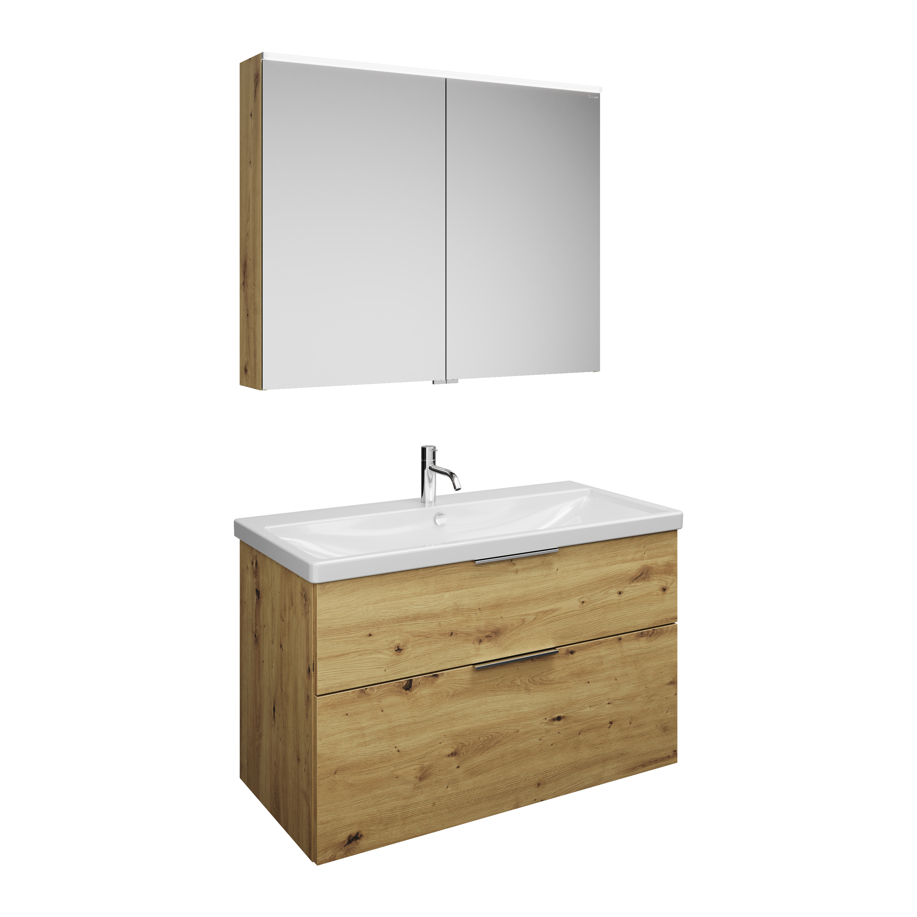 Burgbad Eqio Set, bestehend aus Spiegelschrank, Keramik-Waschtisch und Waschtischunterschrank, Breite 1030mm, SFAN103F5662C0001G0146