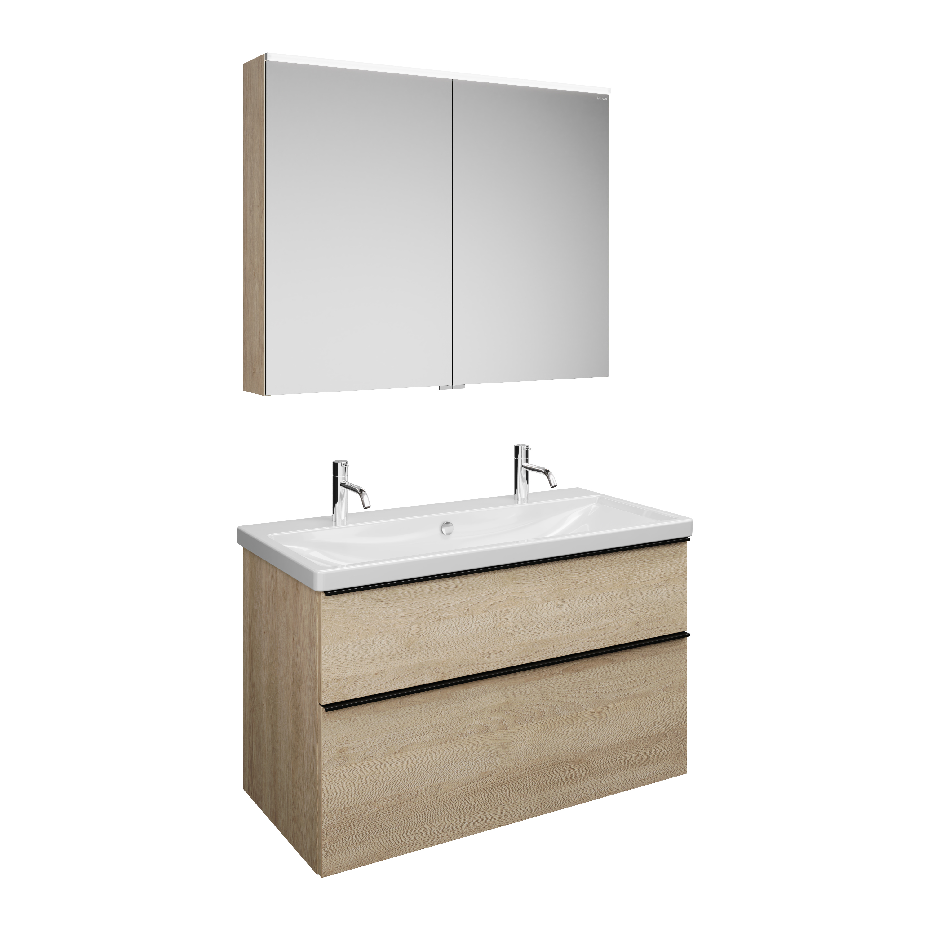 Burgbad Eqio Set, bestehend aus Spiegelschrank, Keramik-Waschtisch mit 2 Armaturbohrungen und Waschtischunterschrank, Breite 1030mm, SFAO103F3180C0001G0252