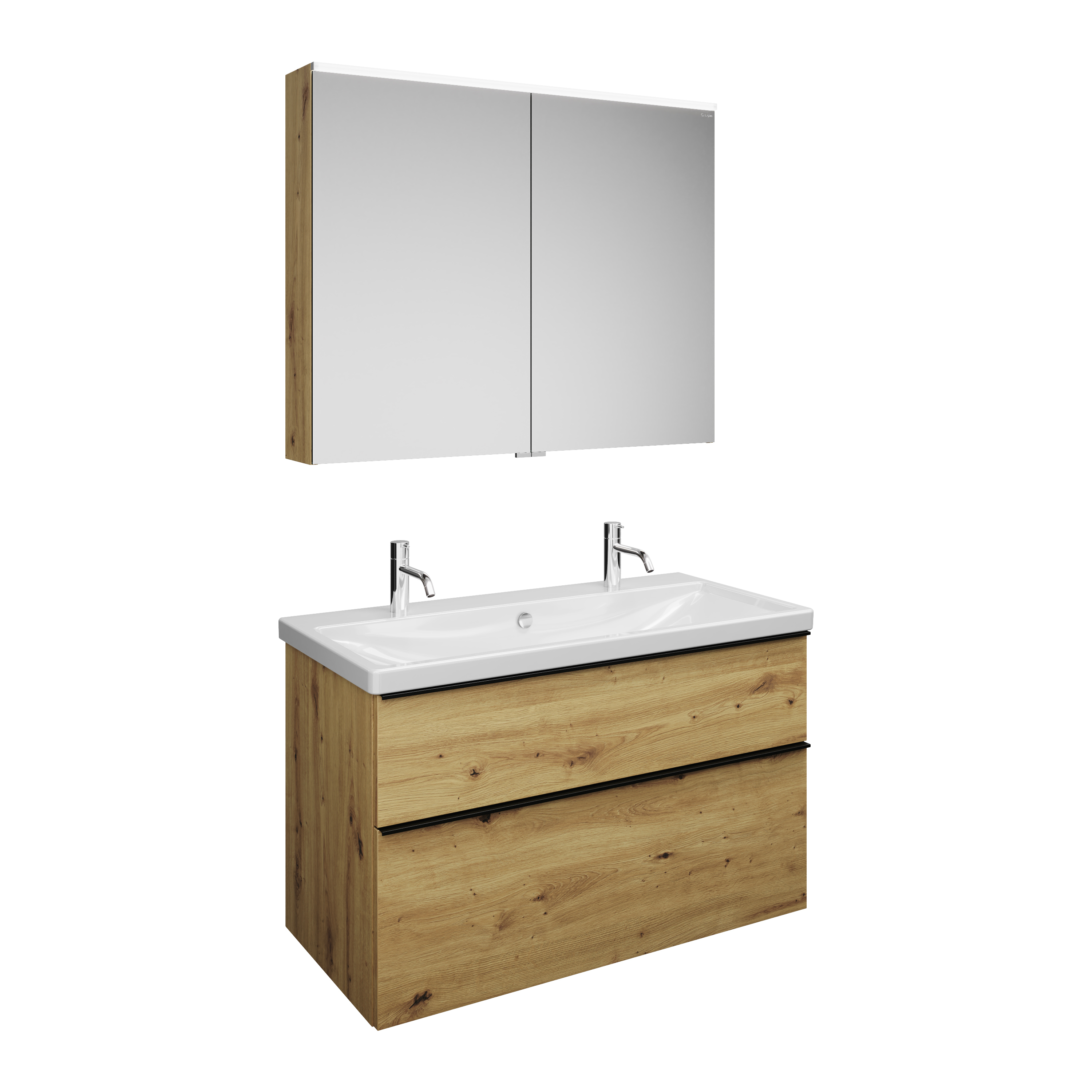 Burgbad Eqio Set, bestehend aus Spiegelschrank, Keramik-Waschtisch mit 2 Armaturbohrungen und Waschtischunterschrank, Breite 1030mm, SFAO103F5662C0001G0252