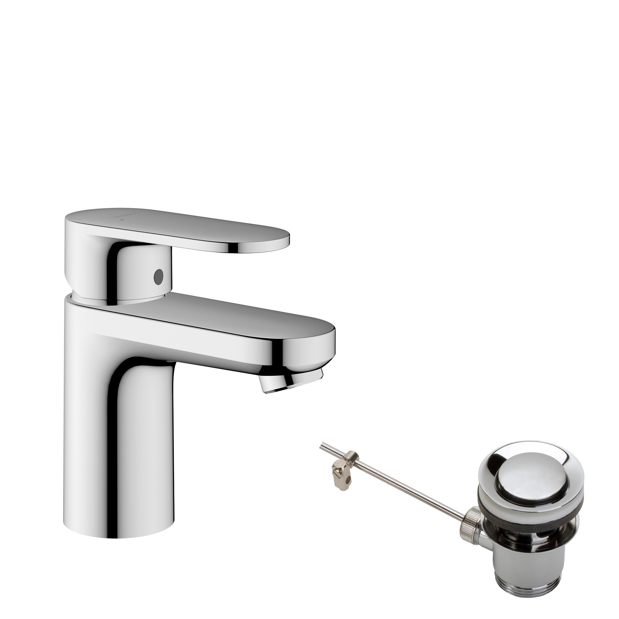 Hansgrohe Vernis Blend Einhebel-Waschtischarmatur 70 mit Metall Zugstangen-Ablaufgarnitur Chrom, Ausladung 89 mm, 71557000