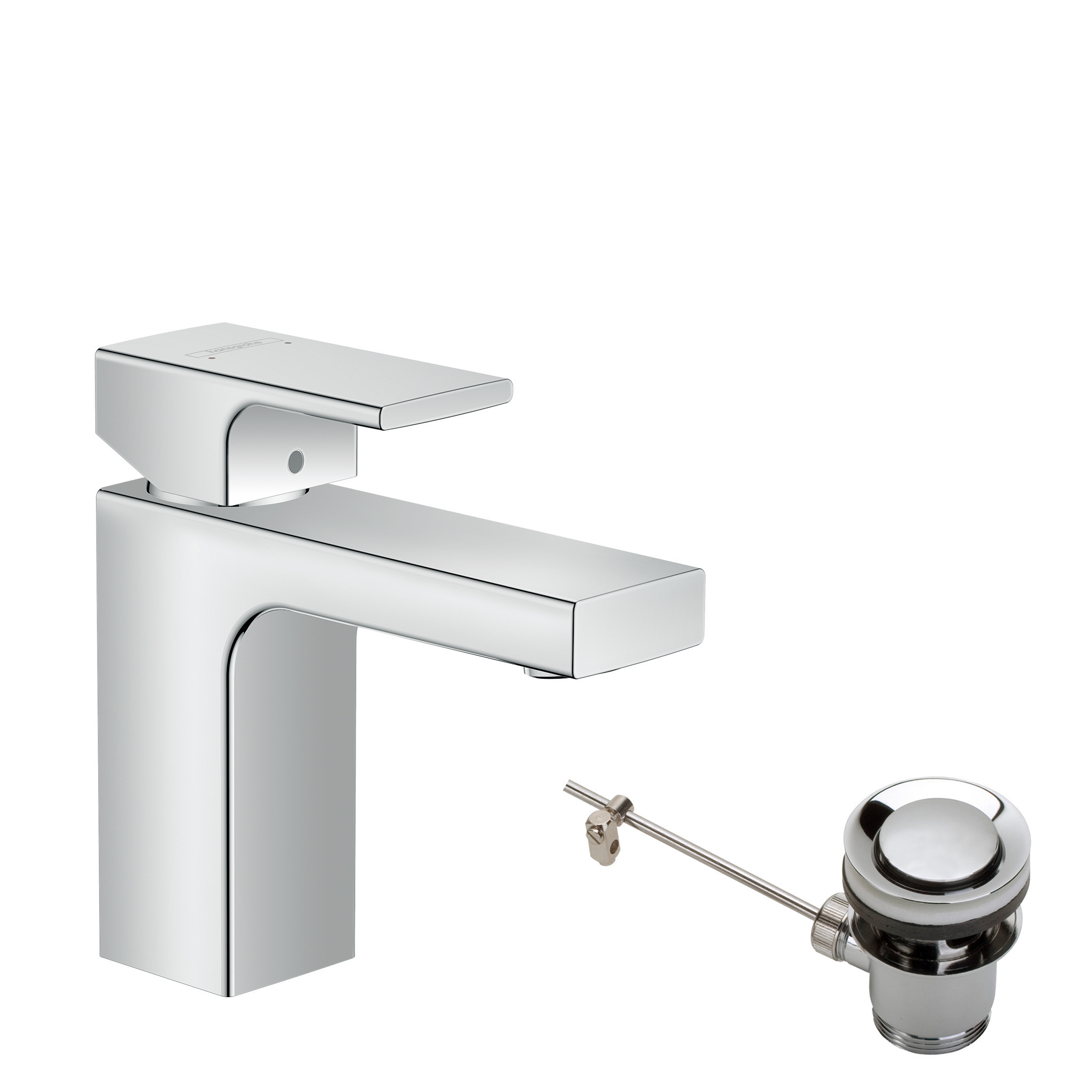 Hansgrohe Vernis Shape Einhebel-Waschtischarmatur 100 mit Metall Zugstangen-Ablaufgarnitur, Chrom, 71568000