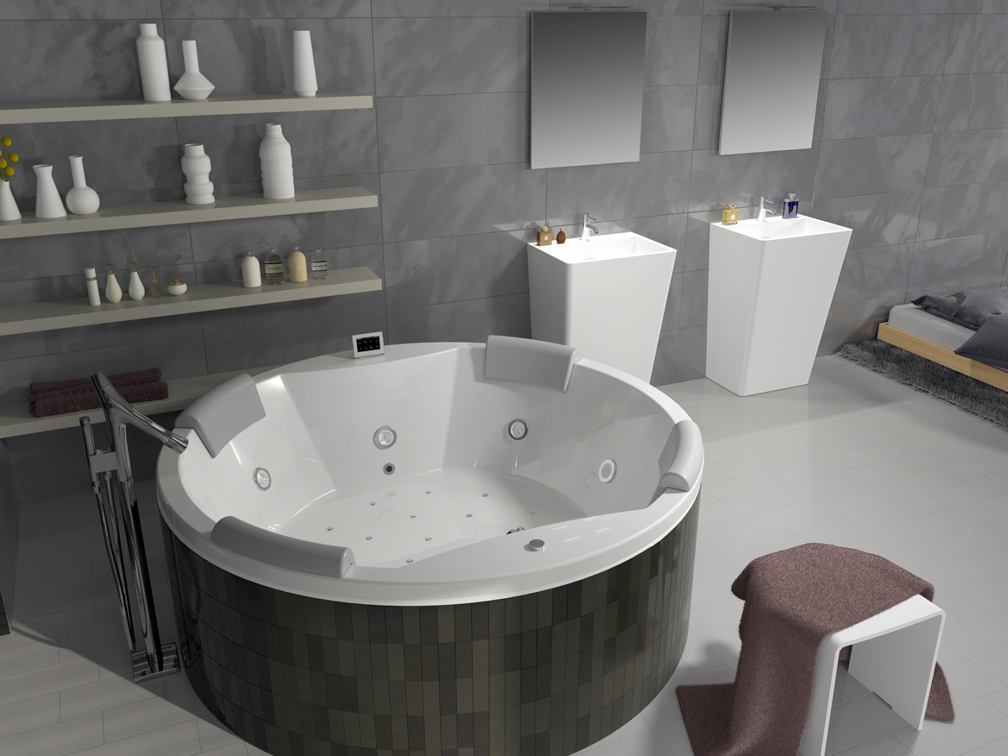 RIHO Carmen Thermae-Badewanne, rund, für vier Personen, 180x180x70cm, 440 Liter, B038004005