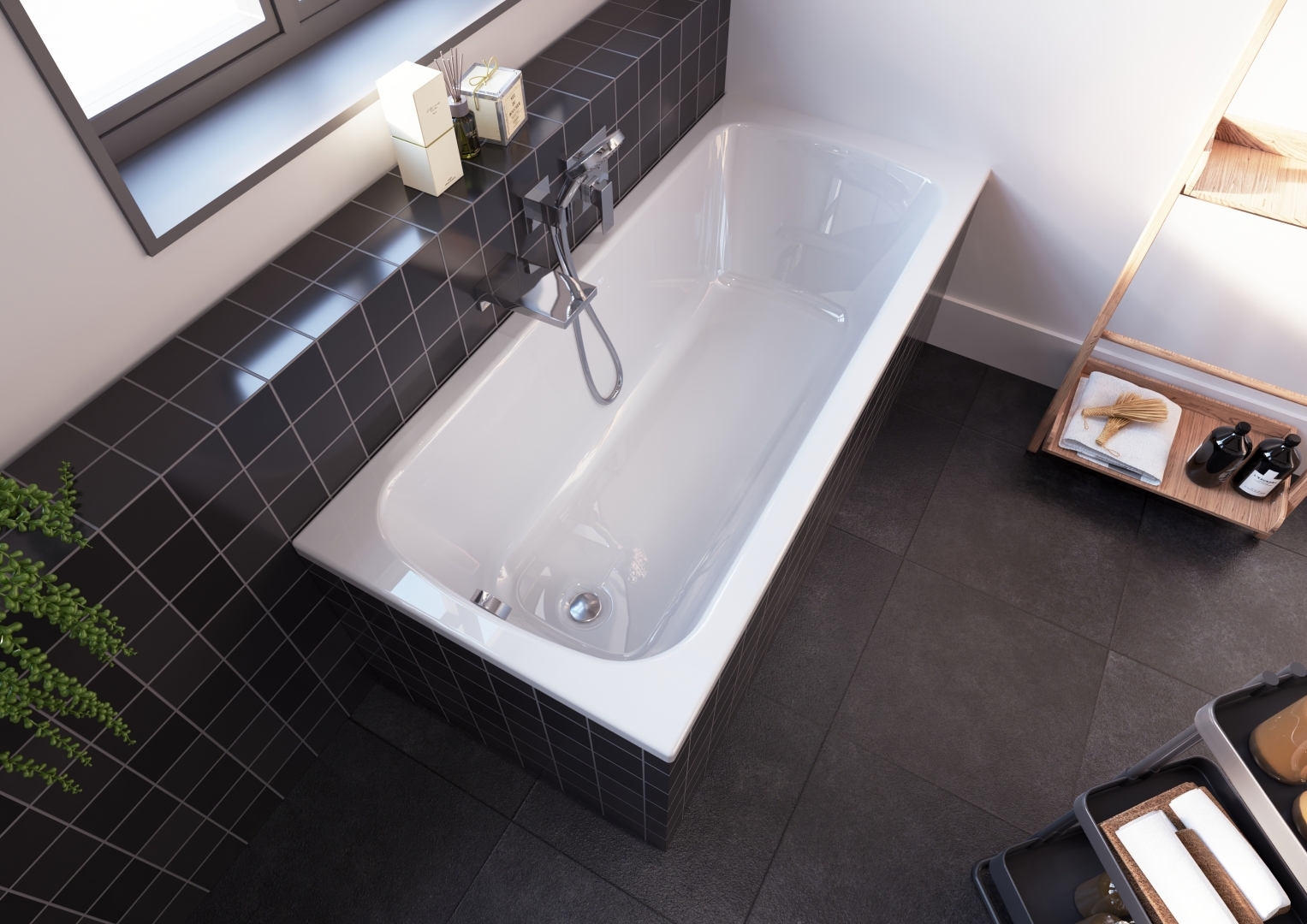 RIHO Dola Raumspar-Badewanne, Fußablauf, 1-Sitzer, Einbau, 160x70x40cm, weiß glänzend, B045001005