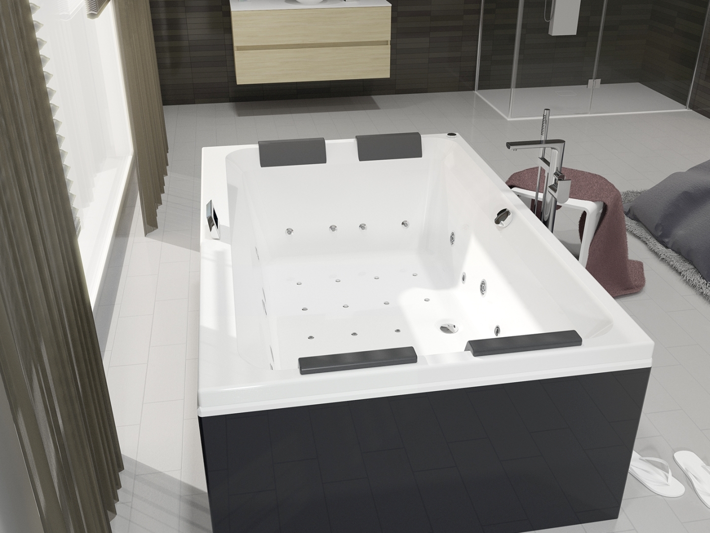 RIHO Olivia Rechteck-Thermae-Badewanne, für zwei Personen, 180x120x51cm, 335 Liter, B064003005