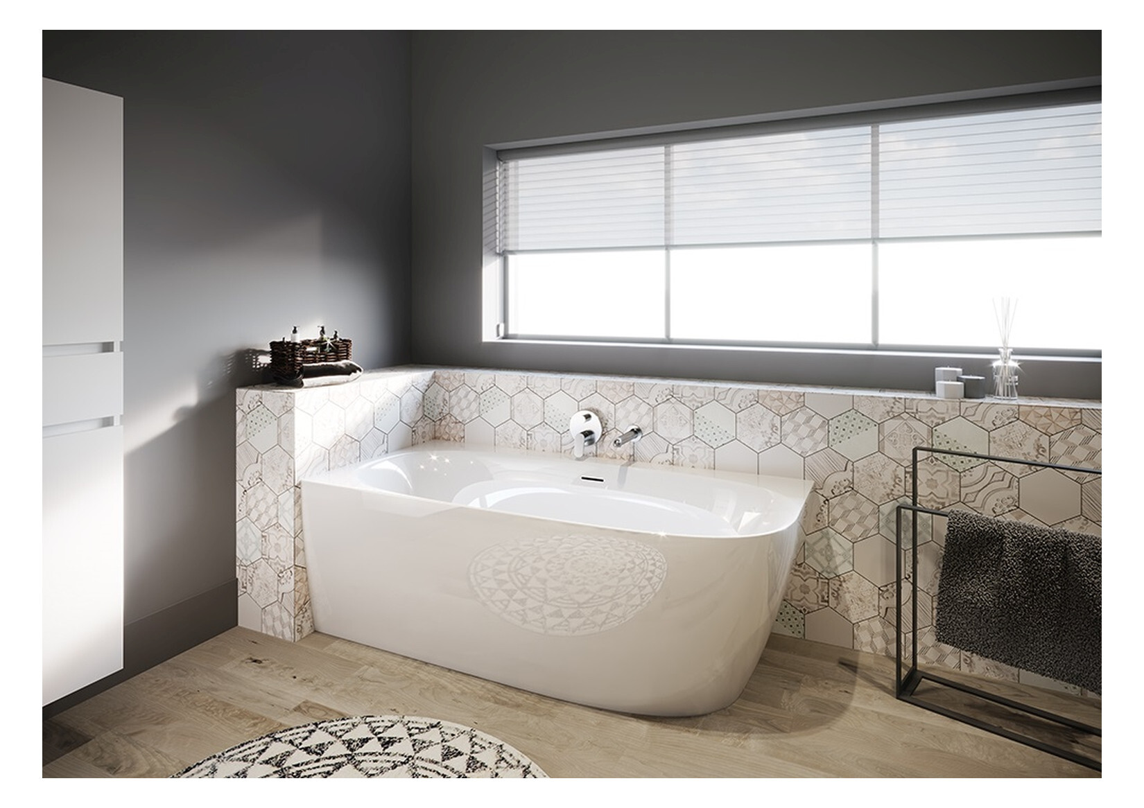 Riho Weiss Omega Corner Eck-Badewanne, 170X80x59cm, 190 Liter, Weiß Glänzend, B098001005