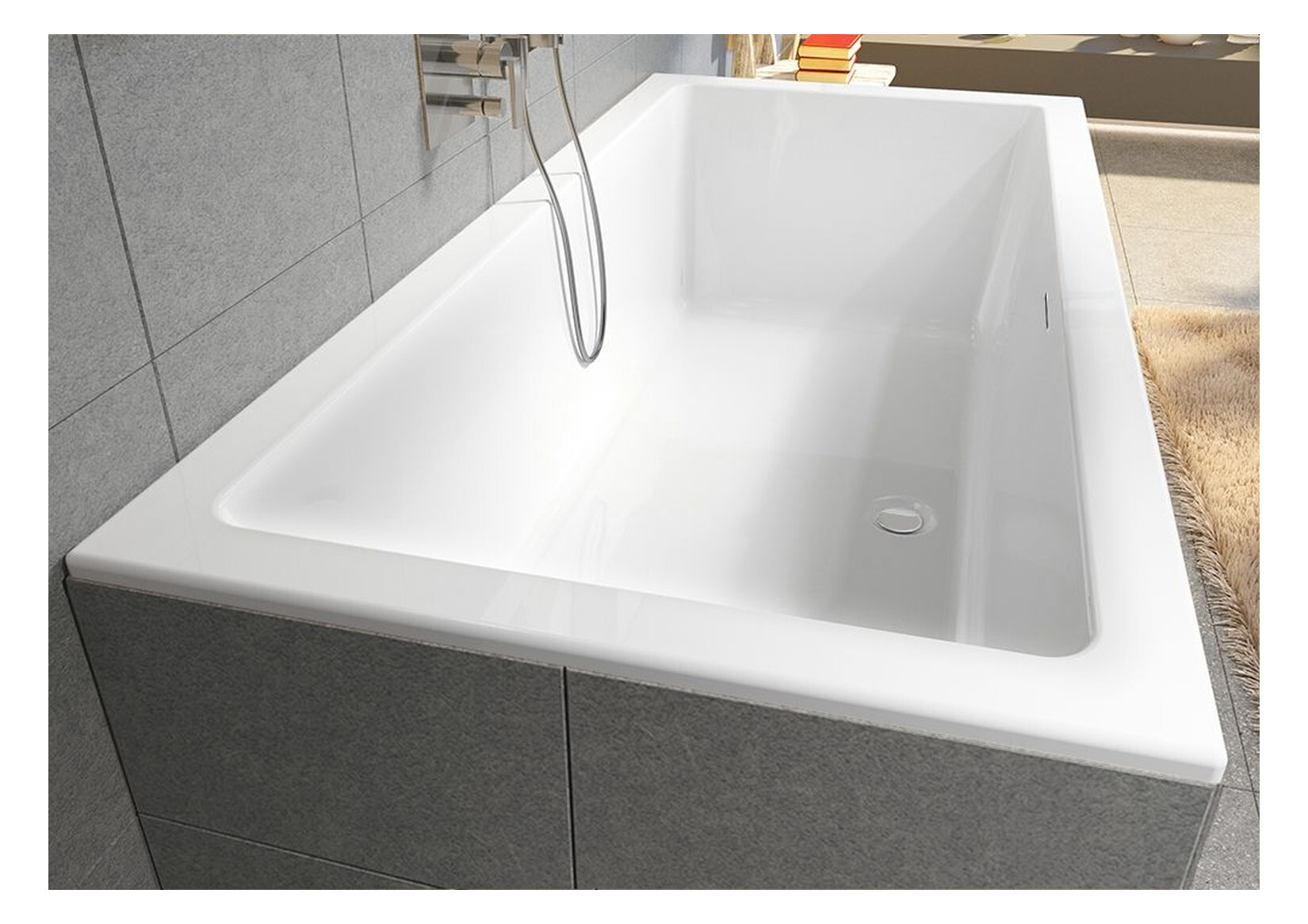 Riho Weiss Rethink Cubic Rechteck-Badewanne, Mit Fall, Einbau, Mit Ab- Und Überlaufgarnitur, 1-Sitzer, Weiß Glänzend, B106013005