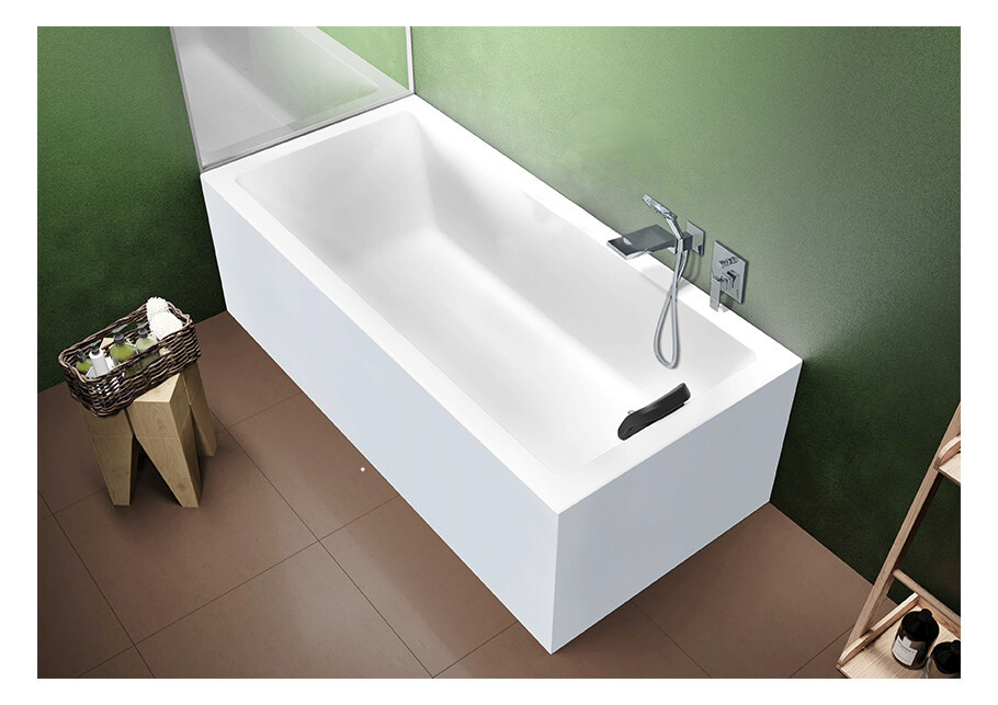Riho Weiss Rethink Cubic Rechteck-Badewanne, Einbau, Mit Ab- Und Überlaufgarnitur, 1-Sitzer, Weiß Glänzend, B107001005
