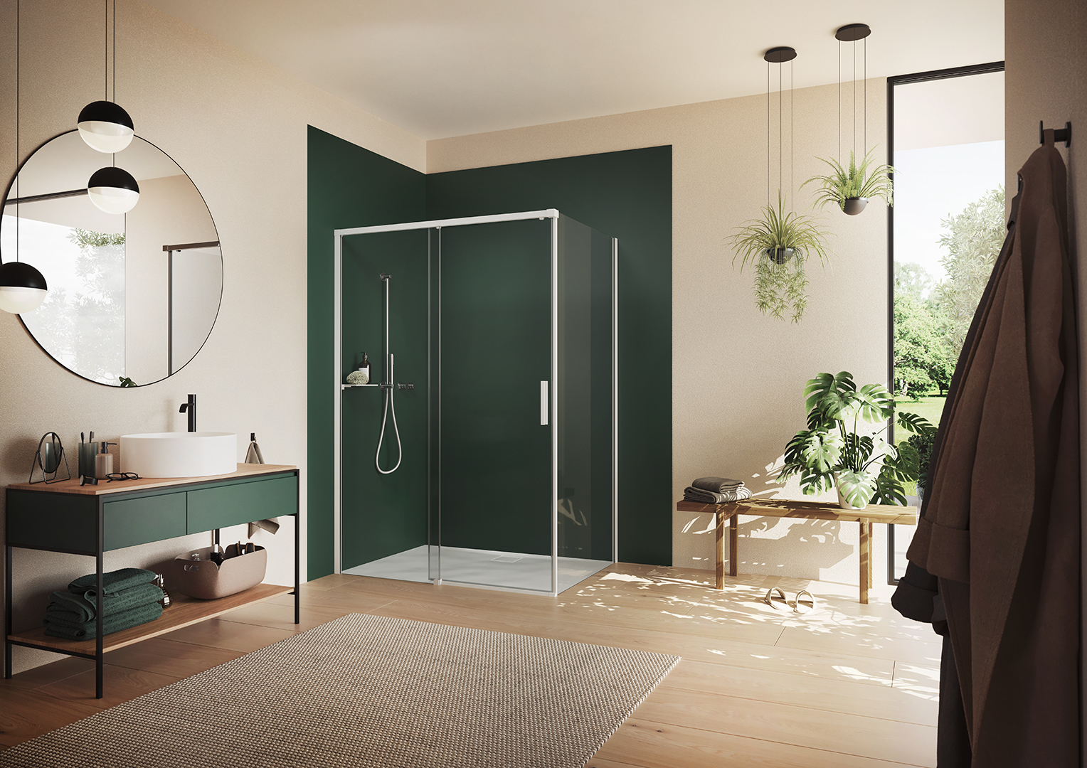 HÜPPE Vita pure teilgerahmt Viereck Seitenwand für Gleittür 1-teilig mit festem Segment, Breite:90cm, Höhe:200cm, Befestigung links & rechts, VA0213182322