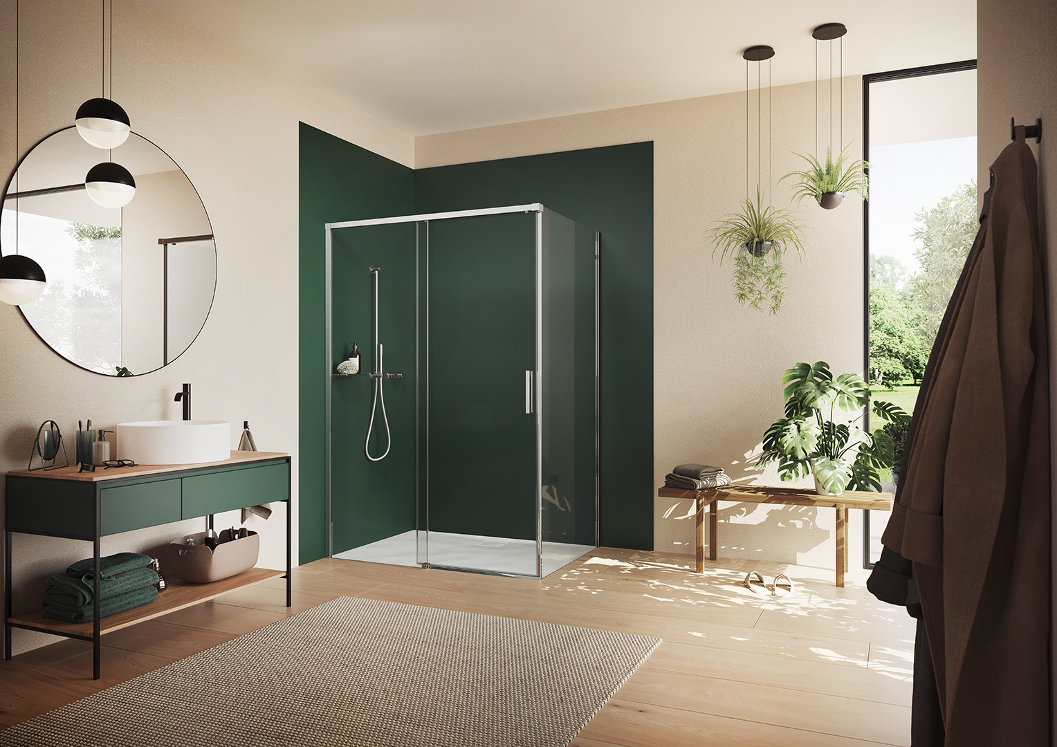 HÜPPE Vita pure teilgerahmt Viereck Seitenwand für Gleittür 1-teilig mit festem Segment, Maßanfertigung, B:70-120 H:120-200 cm, VA0280069321