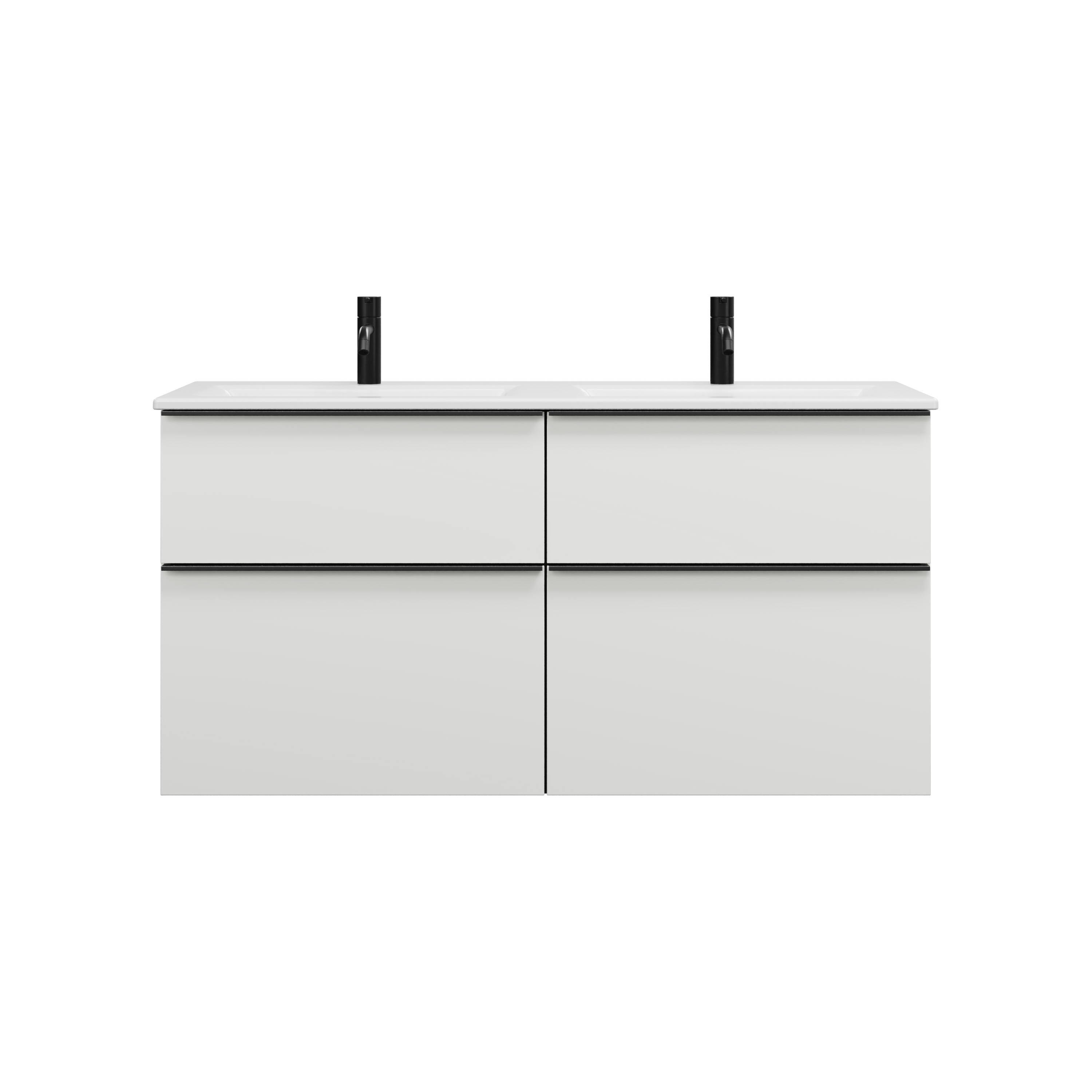 Burgbad Eqio Slim Keramik-Doppelwaschtisch inklusive Waschtischunterschrank mit 4 Schubladen, 1220x490x620mm, SHBZ122F2009C0001G0252