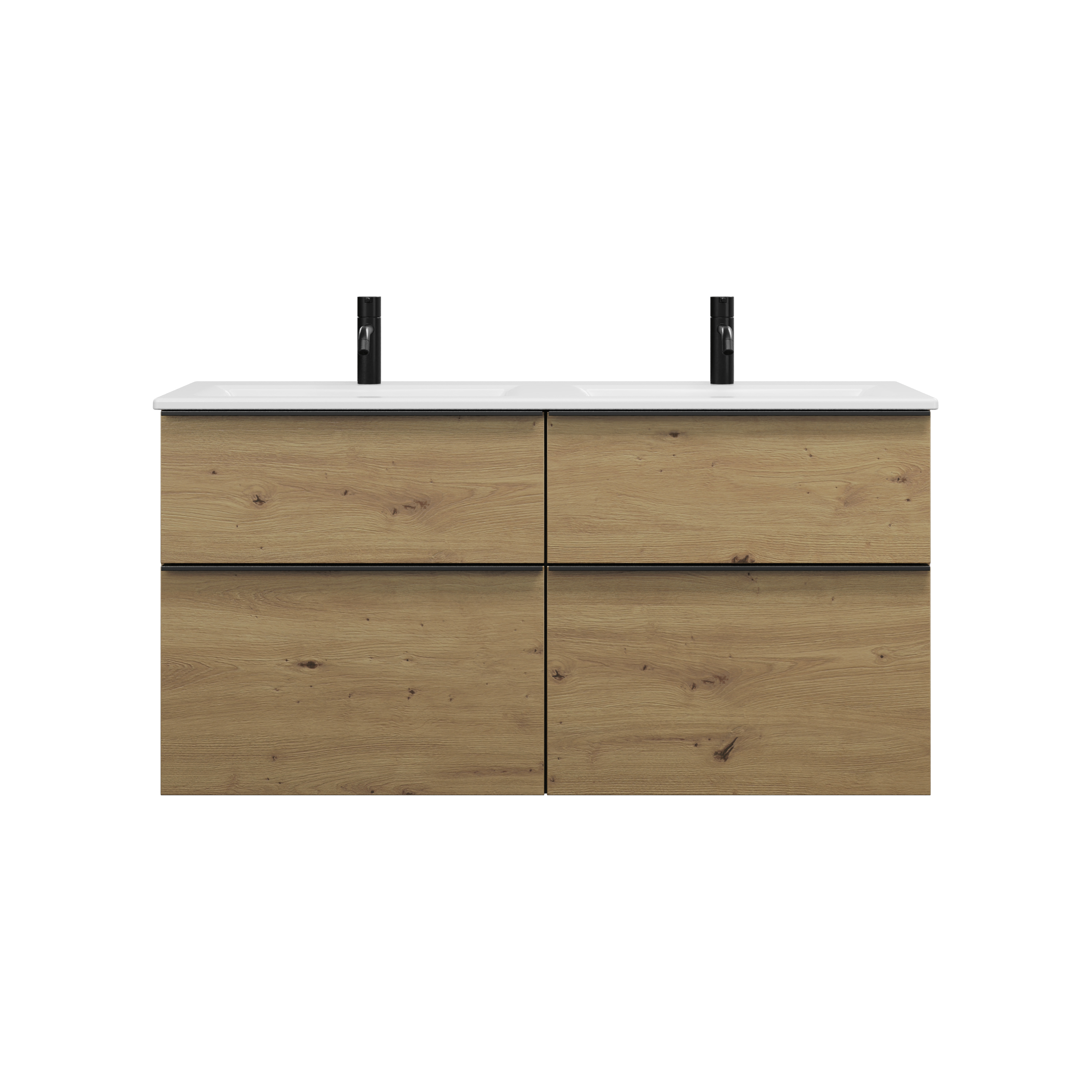 Burgbad Eqio Slim Keramik-Doppelwaschtisch inklusive Waschtischunterschrank mit 4 Schubladen, 1220x490x620mm, SHBZ122F5662C0001G0252