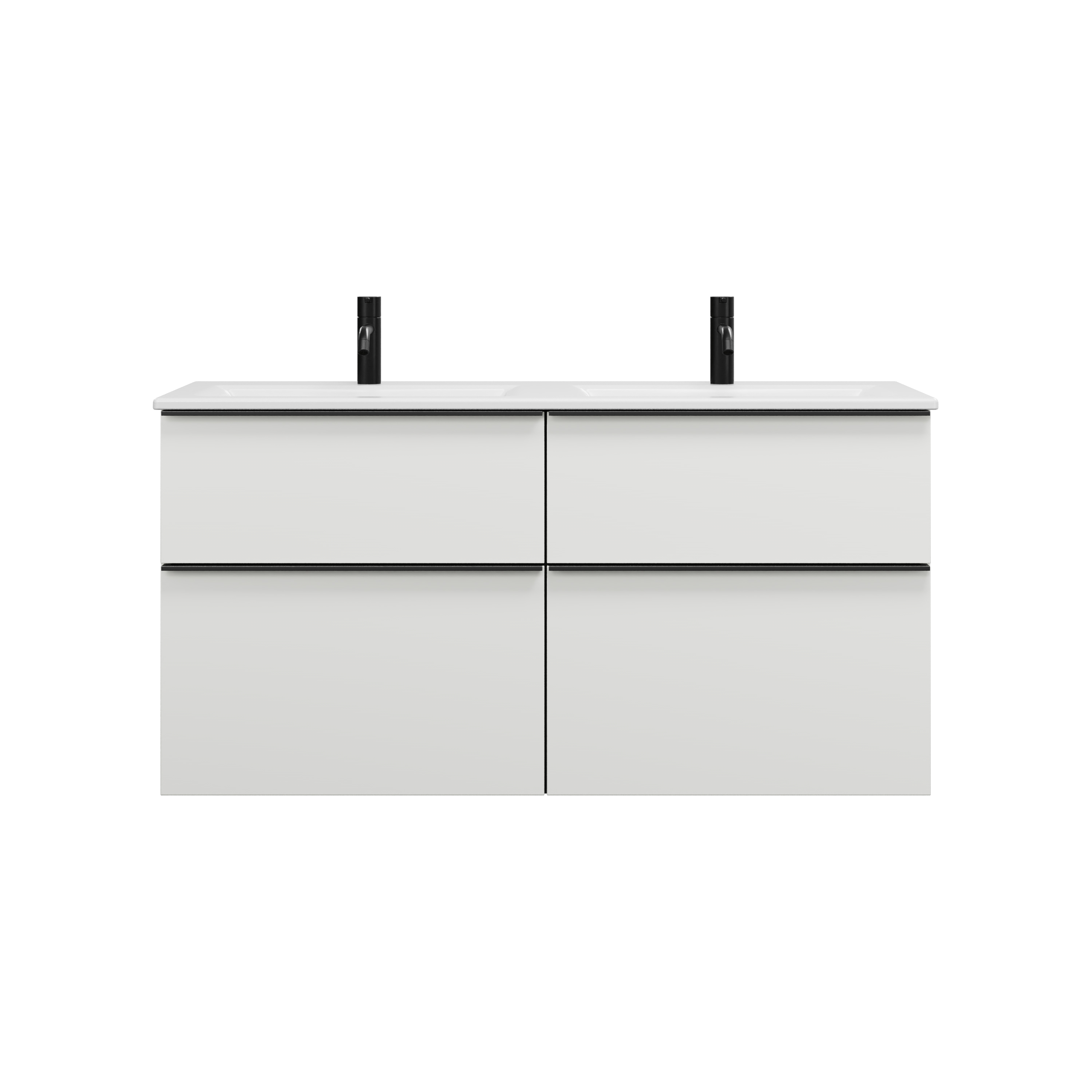 Burgbad Eqio Slim Keramik-Doppelwaschtisch inklusive Waschtischunterschrank mit 4 Schubladen, 1220x490x620mm, SHBZ122F6582C0001G0252