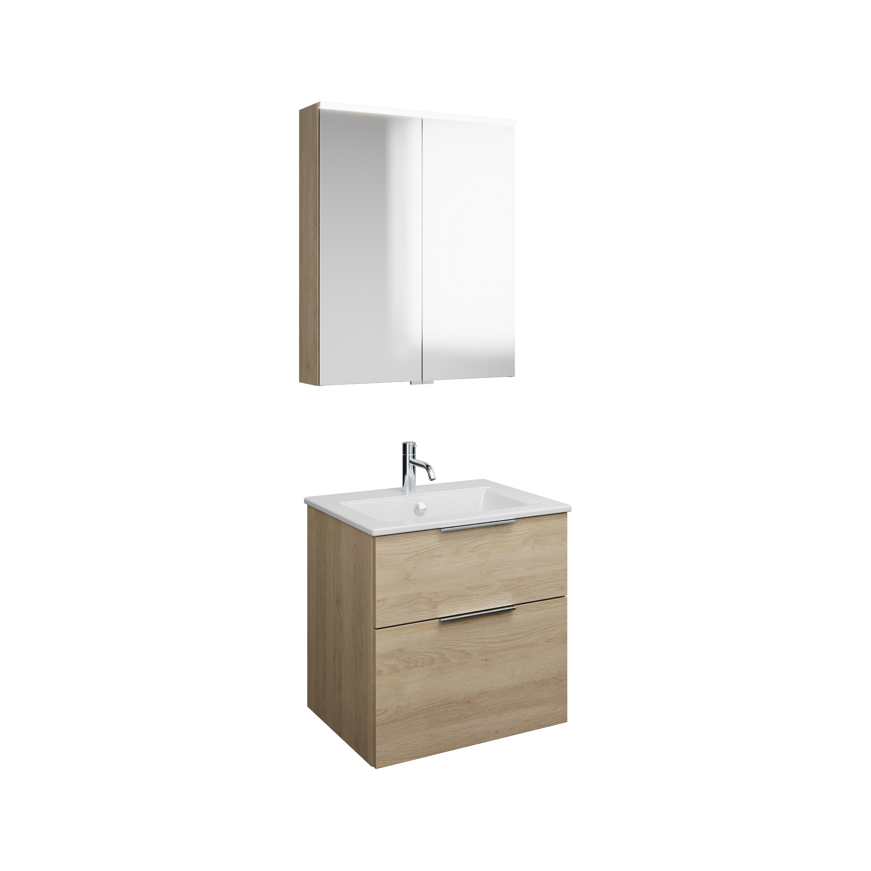 Burgbad Eqio Set, bestehend aus Spiegelschrank, Keramik-Waschtisch Slim und Waschtischunterschrank, Breite 650mm, SHCP062F3180C0001G0146