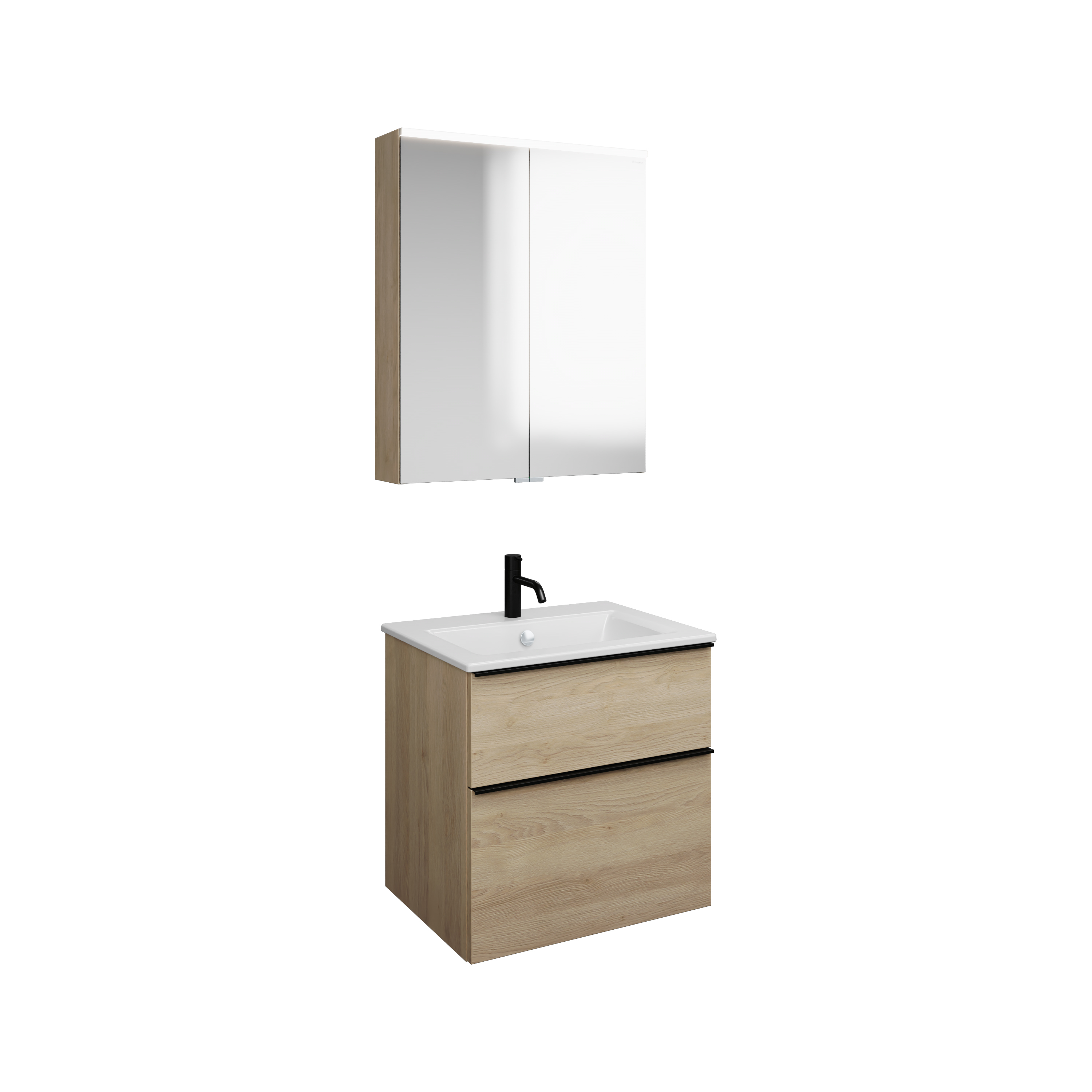 Burgbad Eqio Set, bestehend aus Spiegelschrank, Keramik-Waschtisch Slim und Waschtischunterschrank, Breite 650mm, SHCP062F3180C0001G0252