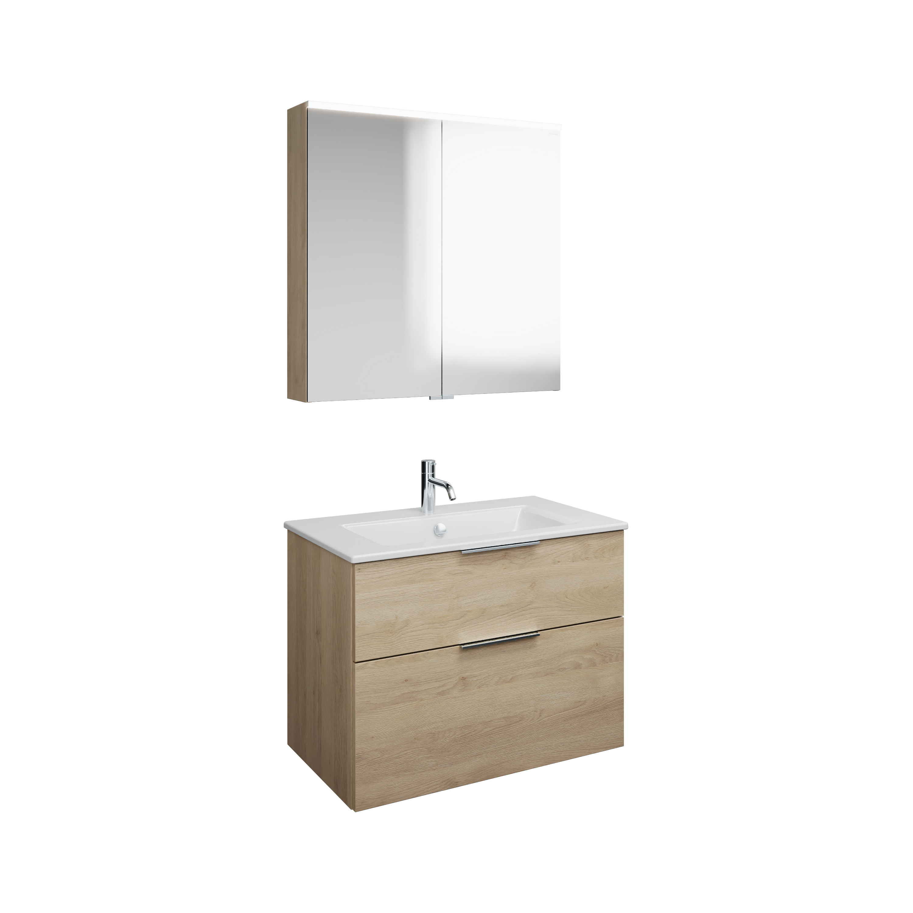 Burgbad Eqio Set, bestehend aus Spiegelschrank, Keramik-Waschtisch Slim und Waschtischunterschrank, Breite 820mm, SHCP082F3180C0001G0146