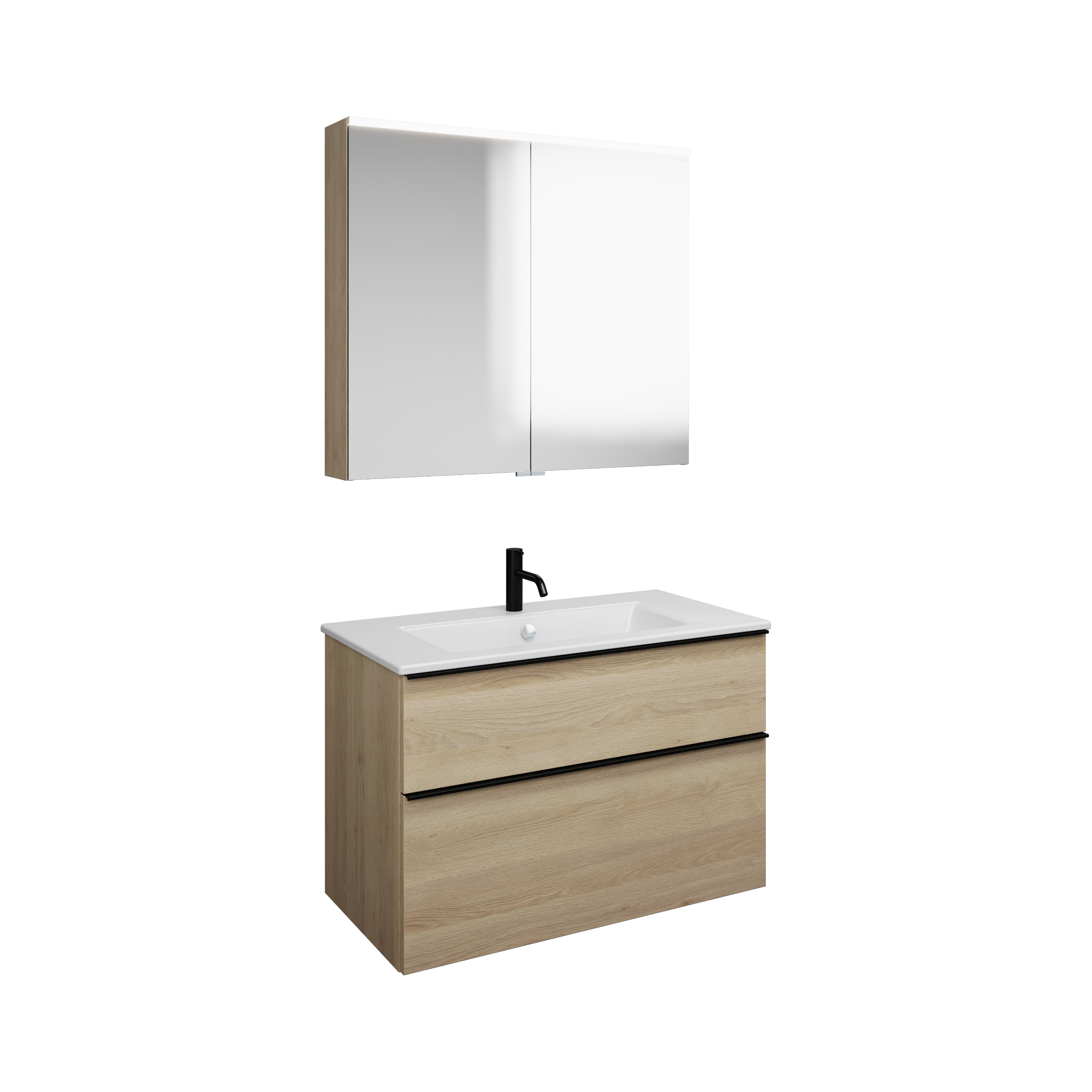 Burgbad Eqio Set, bestehend aus Spiegelschrank, Keramik-Waschtisch Slim und Waschtischunterschrank, Breite 920mm, SHCP092F3180C0001G0252