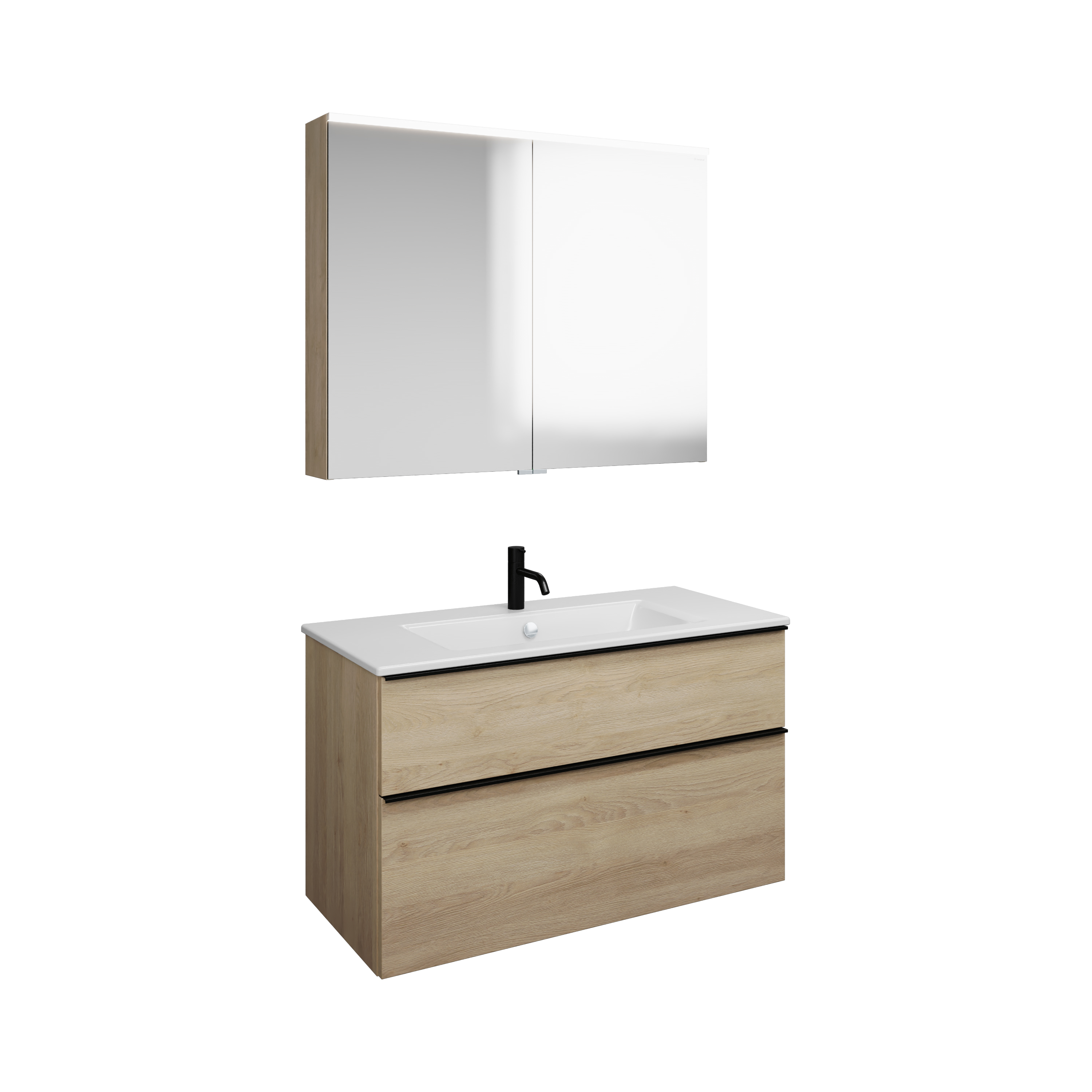 Burgbad Eqio Set, bestehend aus Spiegelschrank, Keramik-Waschtisch Slim und Waschtischunterschrank, Breite 1020mm, SHCP102F3180C0001G0252