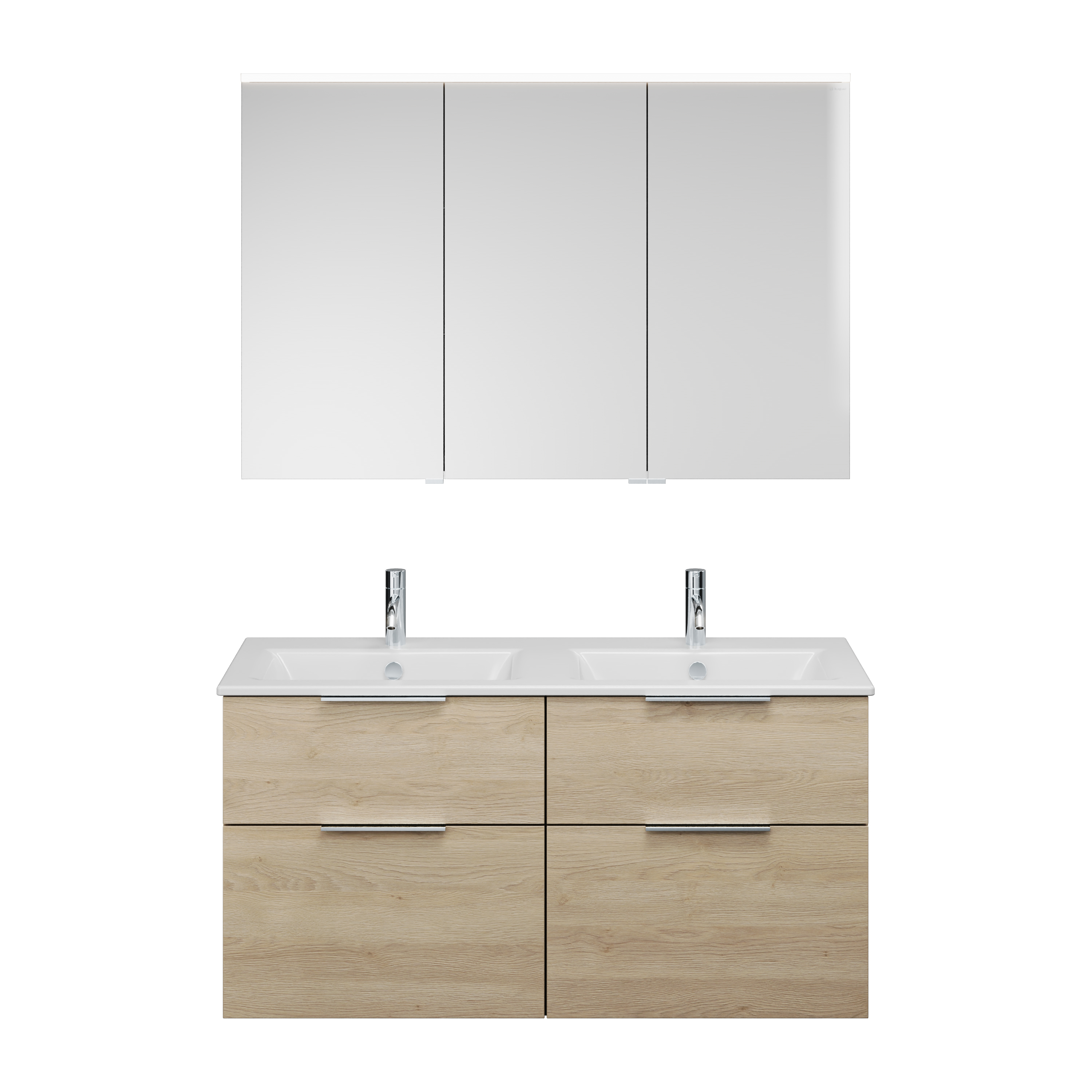 Burgbad Eqio Set, bestehend aus Spiegelschrank links, Keramik-Doppelwaschtisch Slim und Waschtischunterschrank, Breite 1220mm, SHCR122RF3180C0001G0146