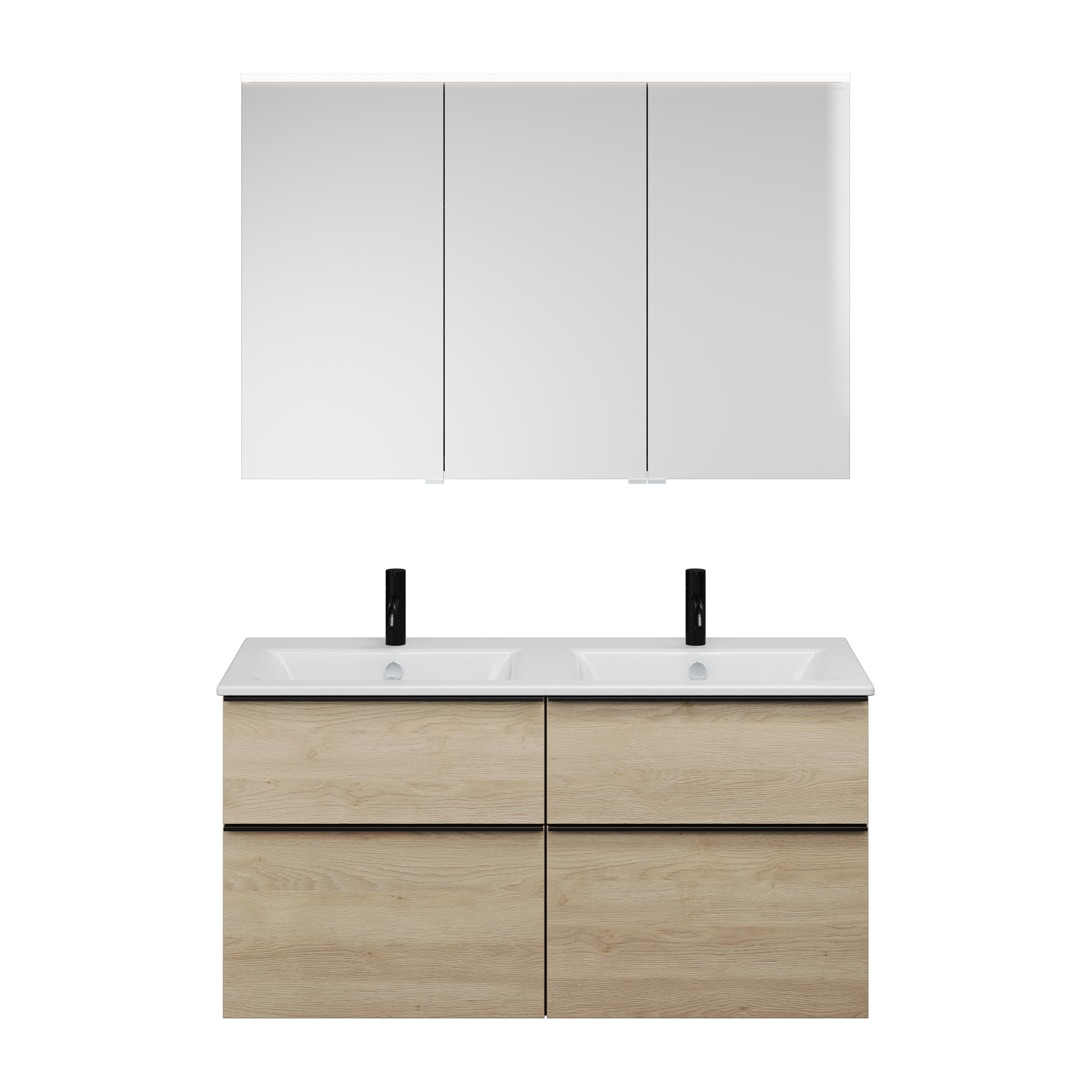 Burgbad Eqio Set, bestehend aus Spiegelschrank links, Keramik-Doppelwaschtisch Slim und Waschtischunterschrank, Breite 1220mm, SHCR122RF3180C0001G0252