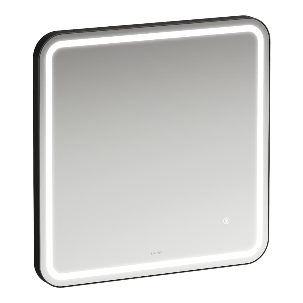 Laufen Schwarz Base 2.0 Spiegel, Led-Beleuchtung, Touch Sensorschalter, Eckig, Aluminiumrahmen Matt, H4443801084501