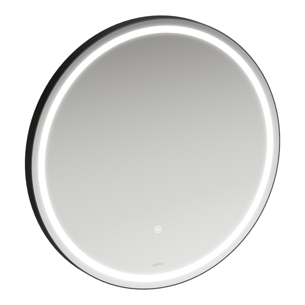 Laufen Schwarz Base 2.0 Spiegel, Led-Beleuchtung, Touch Sensorschalter, Rund, Aluminiumrahmen Matt, H4443901084501