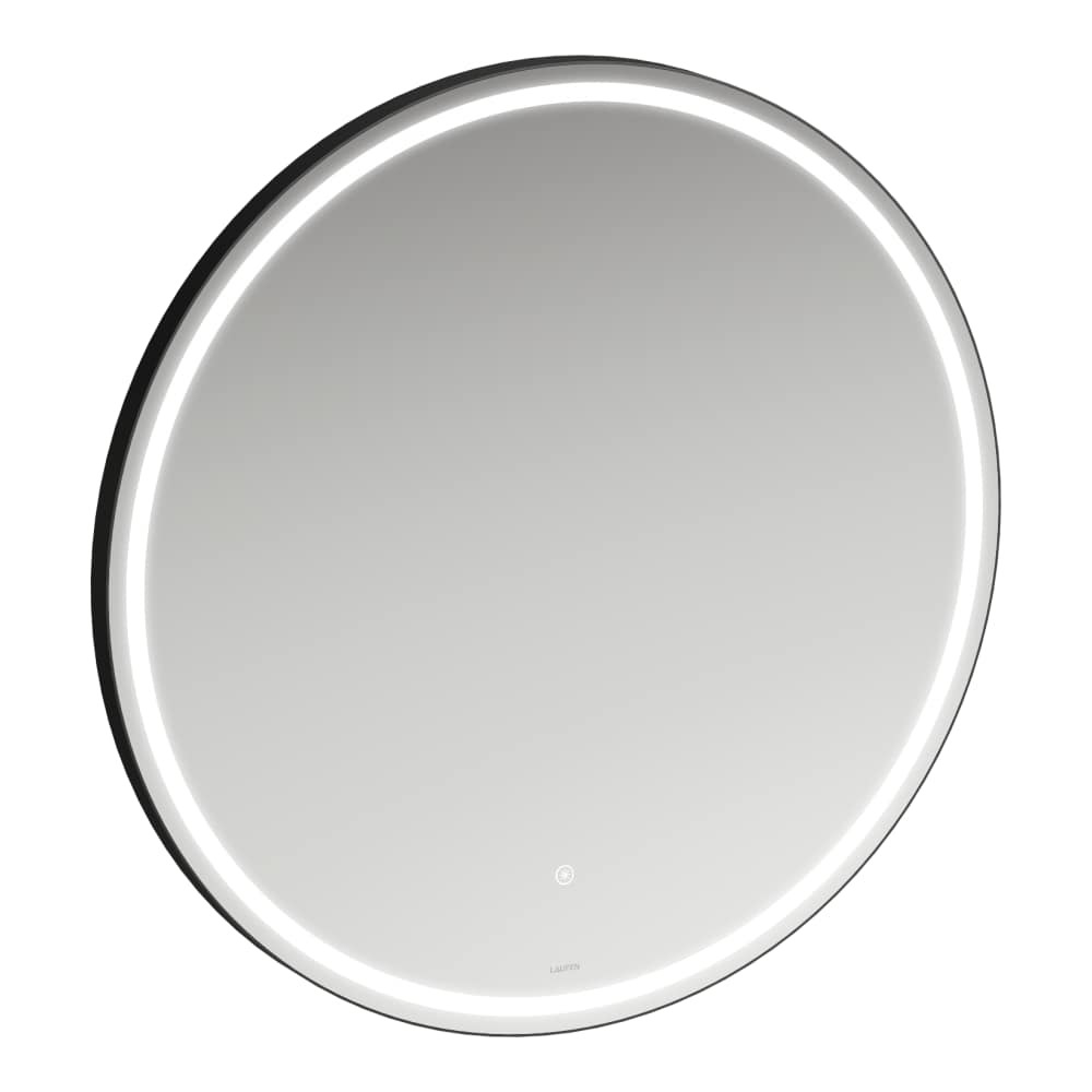 Laufen Schwarz Base 2.0 Spiegel, Led-Beleuchtung, Touch Sensorschalter, Rund, Aluminiumrahmen Matt, H4443911084501