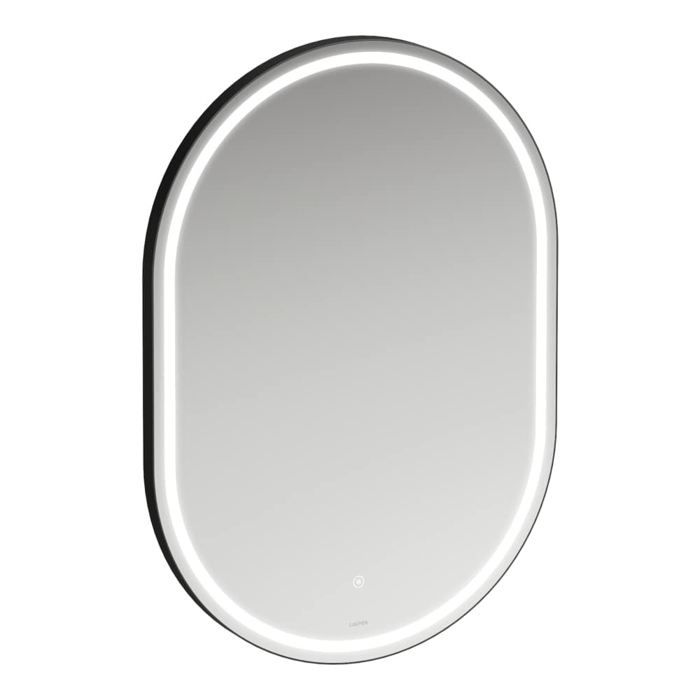 Laufen Schwarz Base 2.0 Spiegel, Led-Beleuchtung, Touch Sensorschalter, Oval, Aluminiumrahmen Matt, 600X850x32mm, H4443951084501